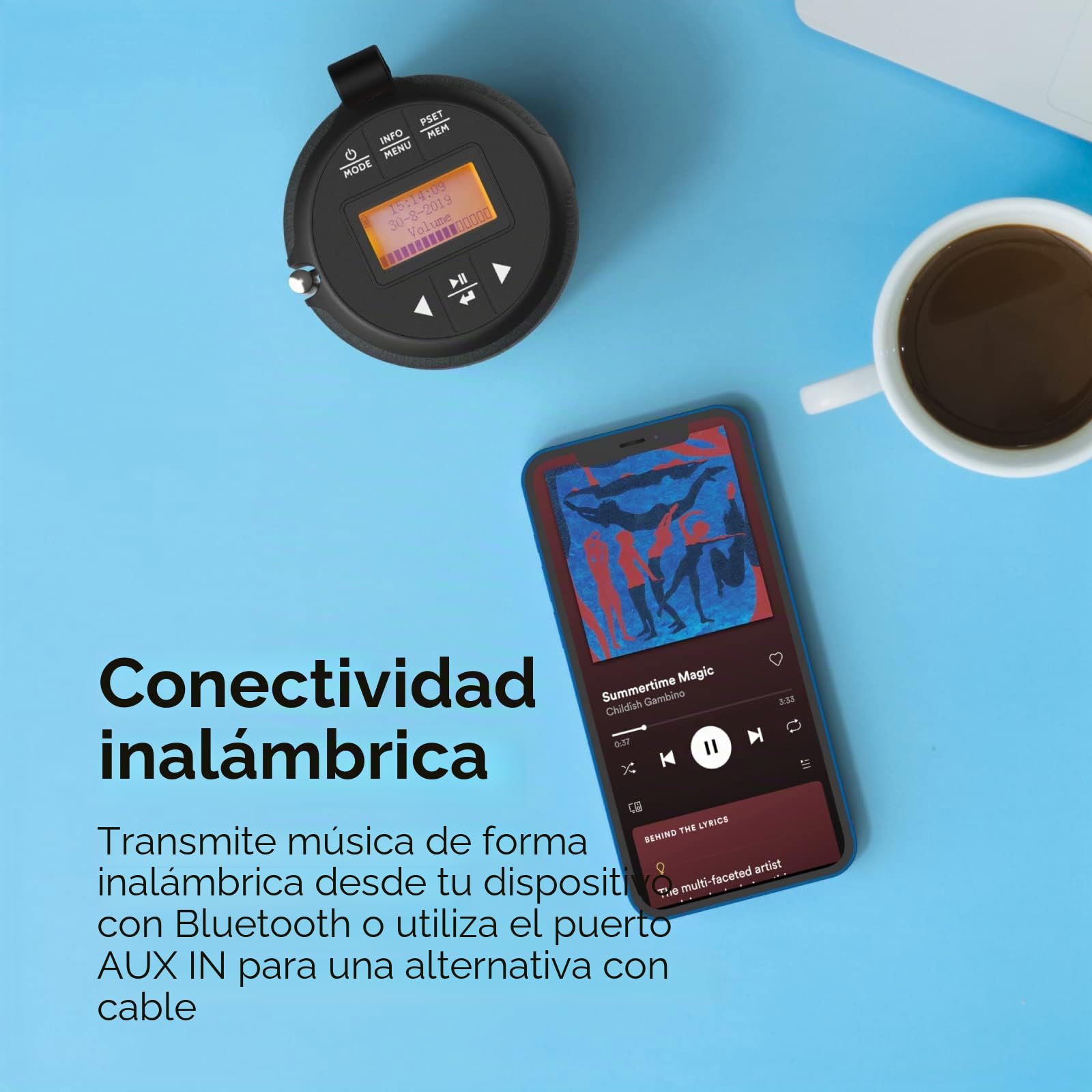 Dab Radio portátil, Altavoz Bluetooth, Radio Dab Plus/Dab, Radio FM, IPX4, Resistente al Agua, Tipo C, USB, 5 W, Recargable