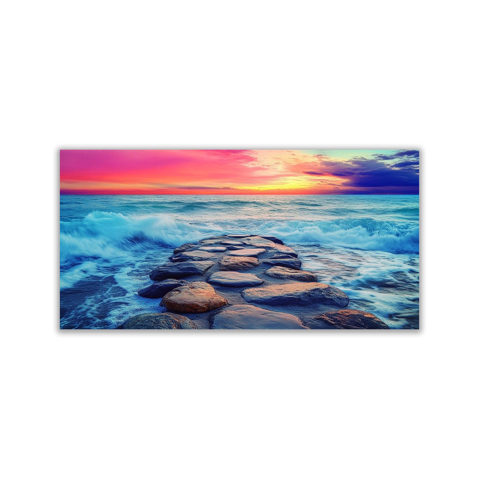 WIKEO Beach Canvas Wall Art Beach And Stones Mural Coastal Tropical Artwork Prints Pictures,for Bathroom Bedroom Living Room Home Office Wall Decor(Red 10)-40x80cm Unframed