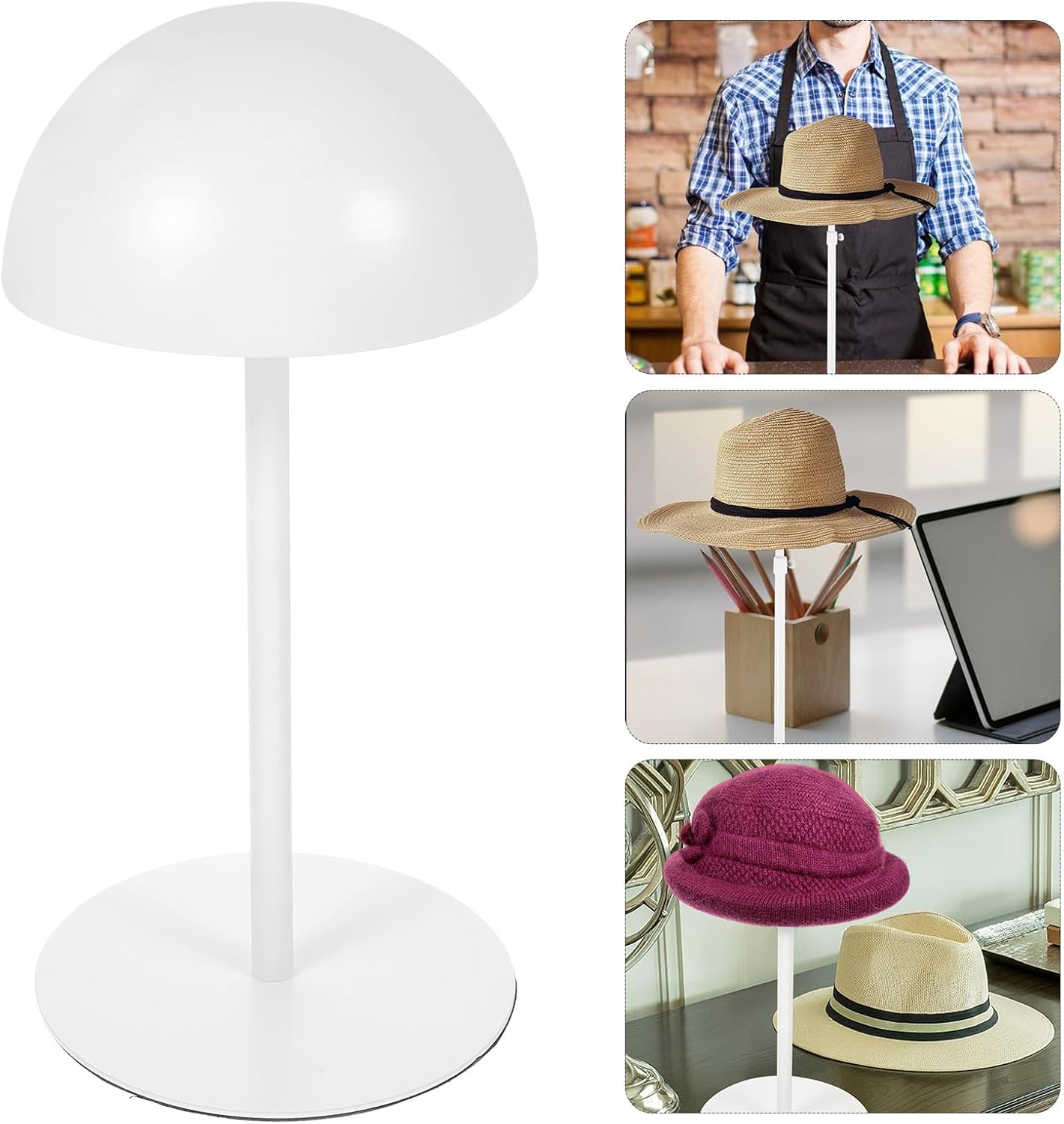 Adjustable Stainless Steel Hat Stand Cap Rack Desktop Hat Holder for Men’s Caps Shop Display White Metal Organizer for Store Counters