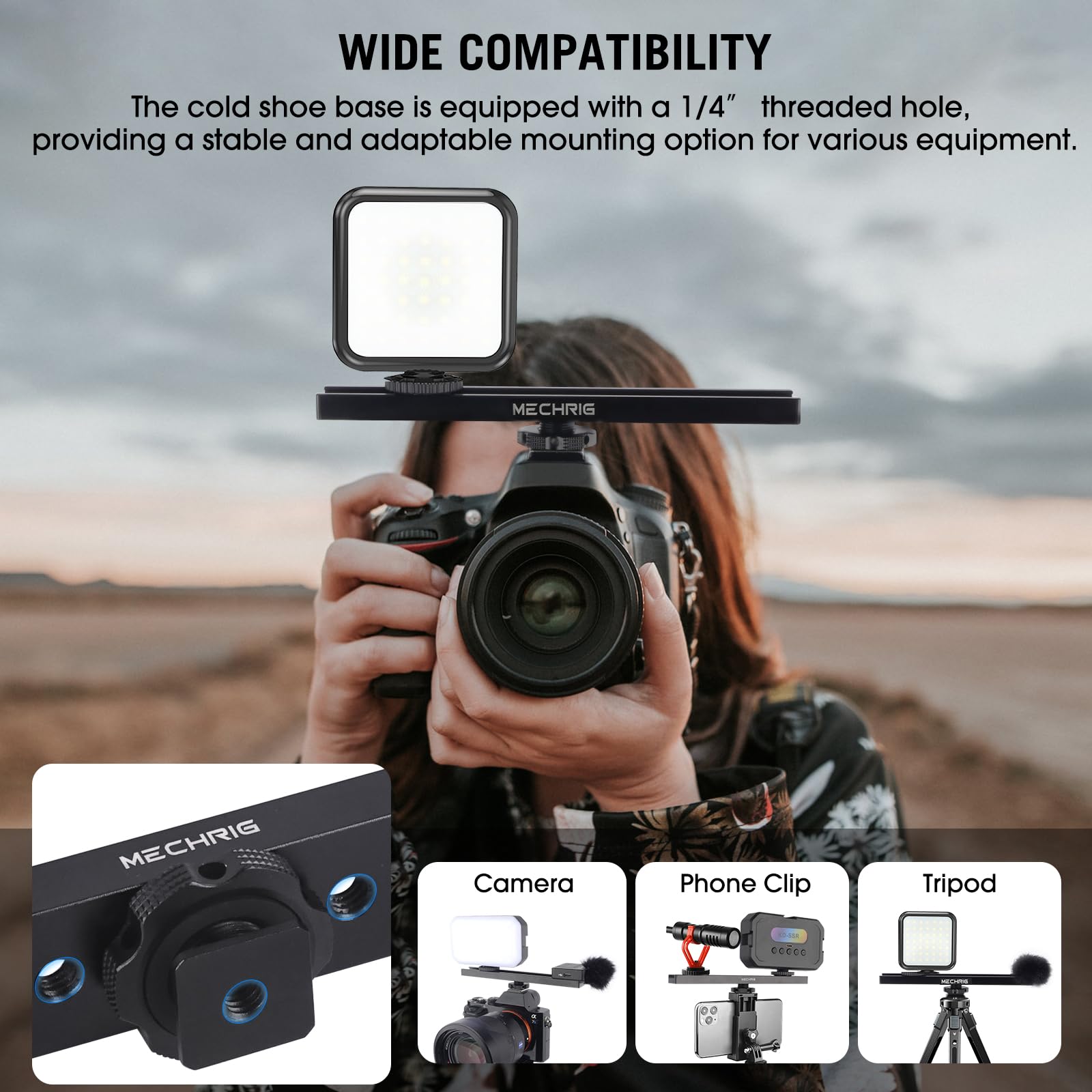 7-Zoll-Blitzschuhhalterung, Blitzschuh-Verlängerungsstange, Aluminium-Gleitschiene, Blitzschuhhalterung mit 1/4-Zoll- und 3/8-Zoll-Gewinde für DSLR-Kamera, LED-Videoleuchte, Mikrofonmonitor (62033)
