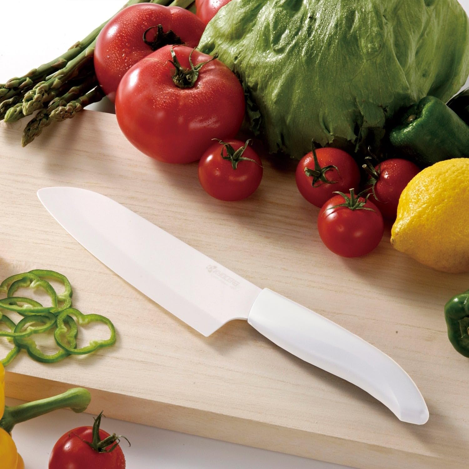 Kyocera Revolution 5-1/2-inch Santoku Ceramic Knife, White Handle, White Blade, 5.5-inch