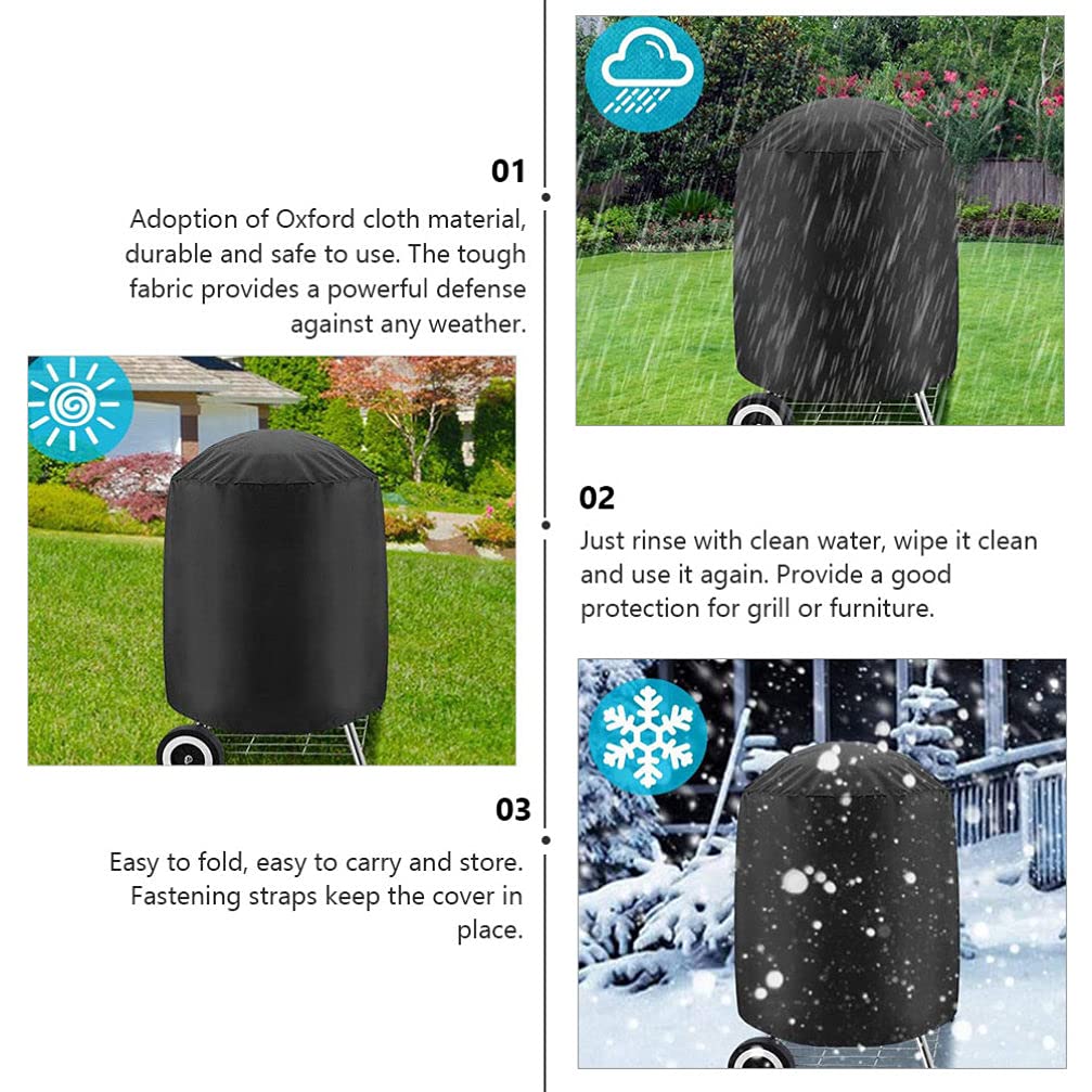 Outdoor Fire Pit Cover Round for Fire Pit 26 Inch, Heavy Duty 600D Polyester Waterproof Full Coverage Patio Fire Pit Cover Outdoor Fireplace Cover with Drawstring Closure (Black)