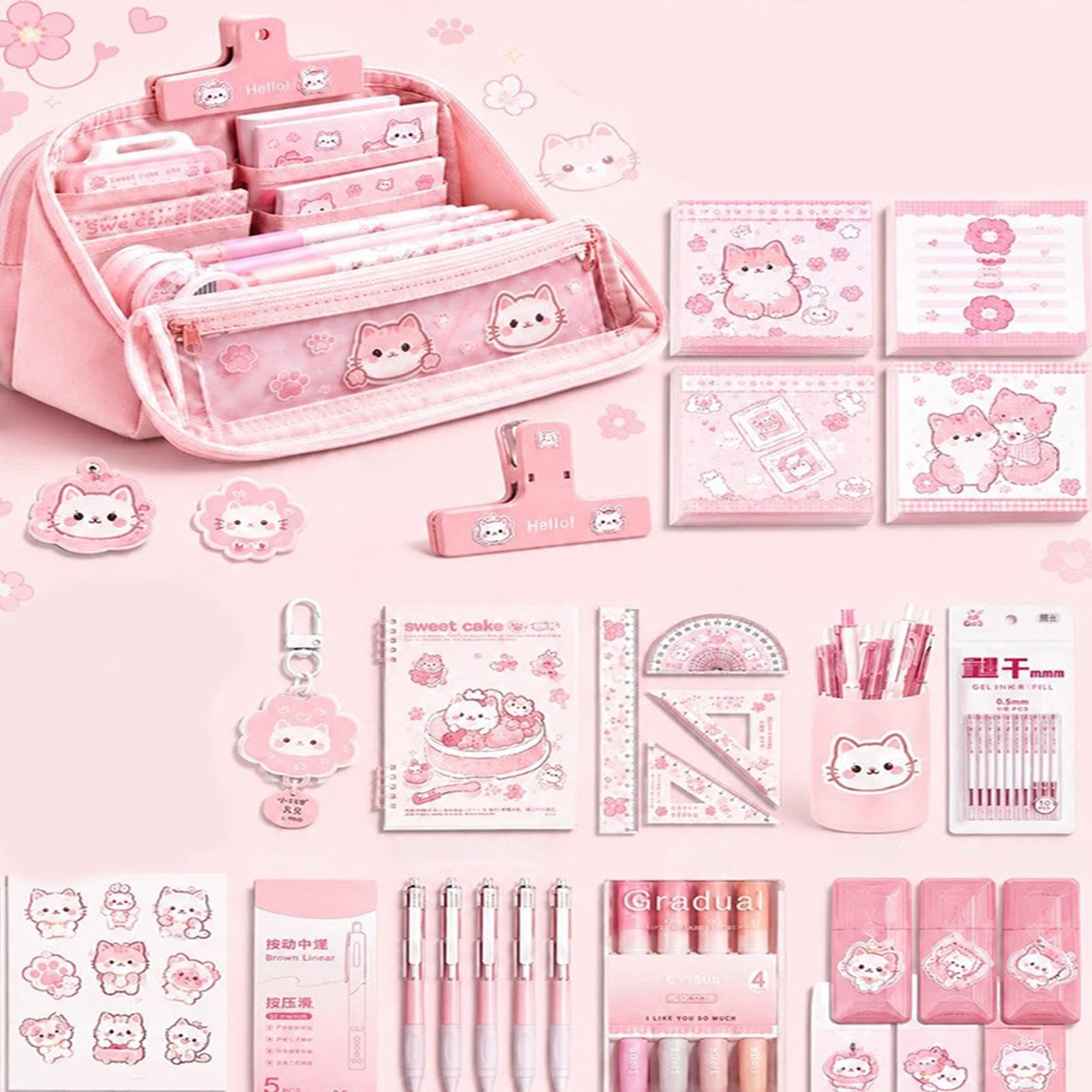 Astuccio Con Cancelleria Set Ritorno a Scuola Gatto Stiloso | Astuccio E Articoli Scolastici Per Appunti In Classe, Studio Quotidiano, Lezioni D'Arte, Esami, Compagni Di Classe