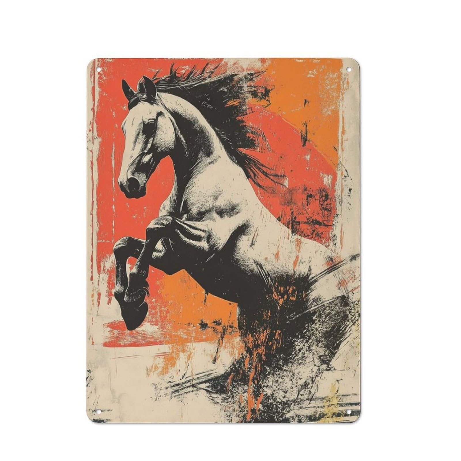 Junmoney Rearing Horse Abstract Art Retro Tin Wall Plaque 40X30cm For Home Office Or Studio, Wall Decoration For Home Offices And Studios