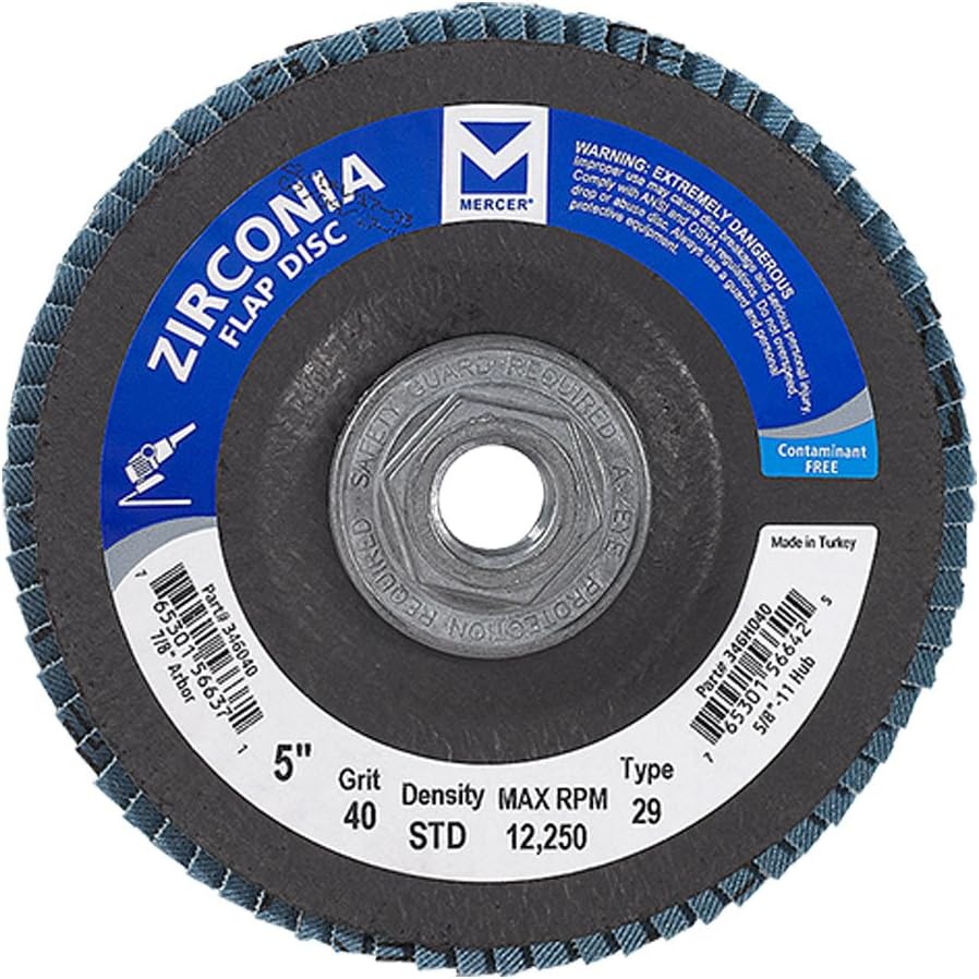Mercer Industries 346H040 Zirconia Flap Disc, Type 29, 5 x 5/8-11, Grit 40, 10 Pack