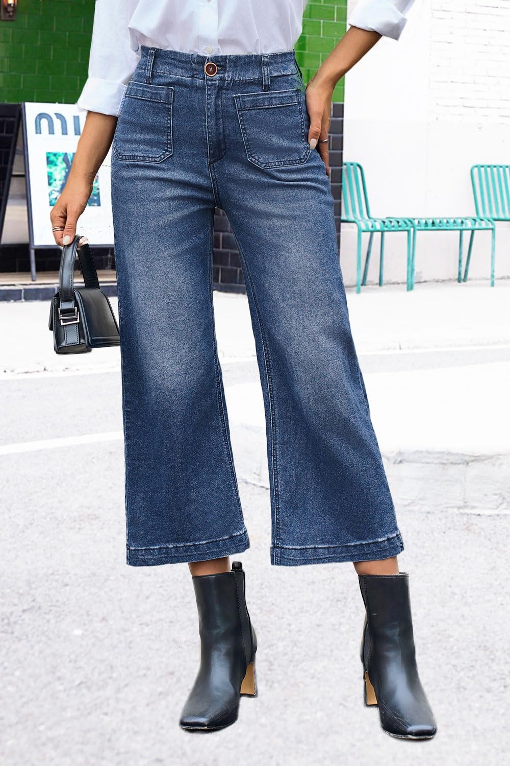 Wide Leg Jeans for Women High Waist Baggy Stretchy Flared Jeans Trendy Cropped Denim Jeans Pants with Pocket - Image 5