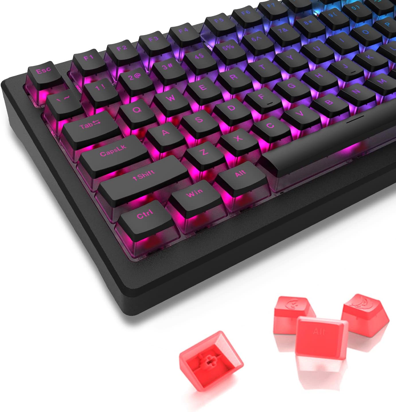 Womier Pudding Keycaps - PBT Shine Through 165 Keys Set, Custom for 61/68/84/87/82/100 Cherry Gateron MX Switches Mechanical Keyboard, Black/Orange