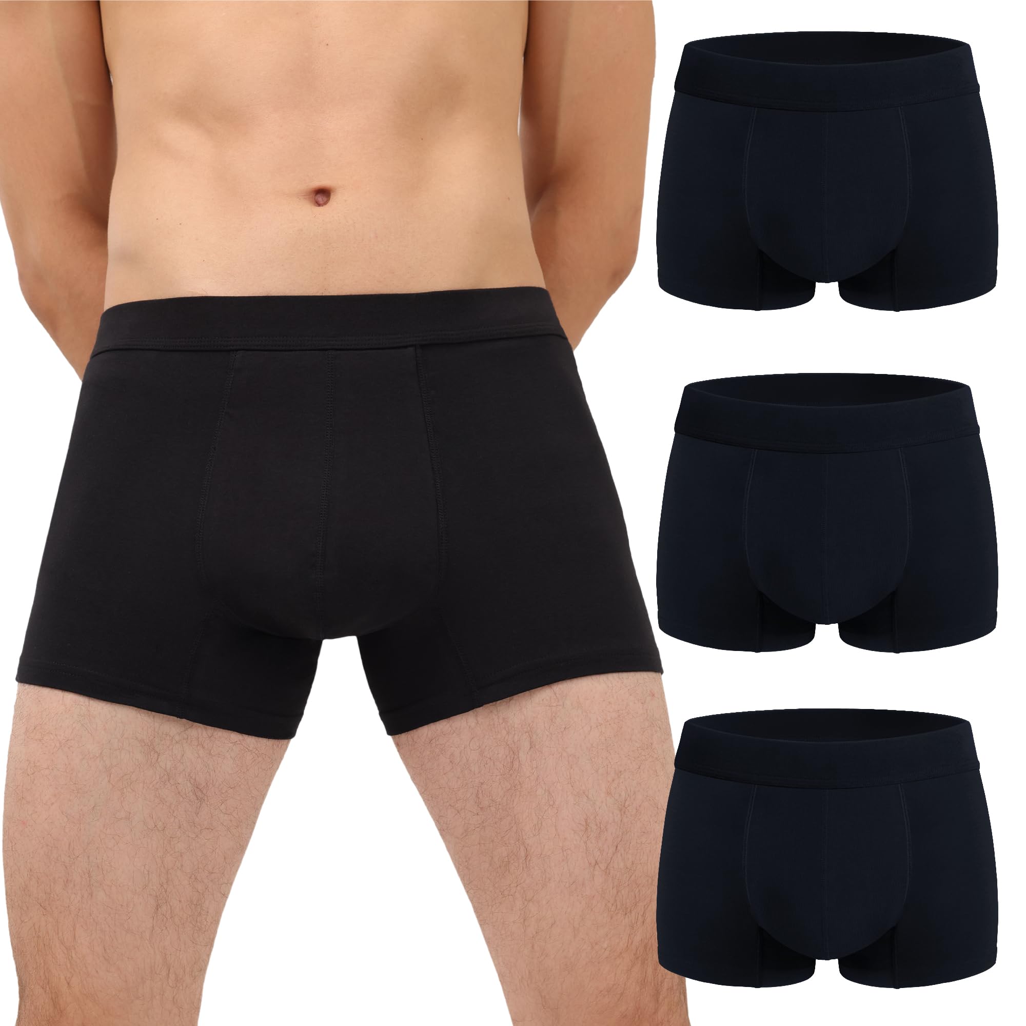 Ropa interior para incontinencia urinaria para hombre, lavable, control de vejiga, con absorción de 60 ml, a prueba de fugas, paquete de 3 (negro, L)