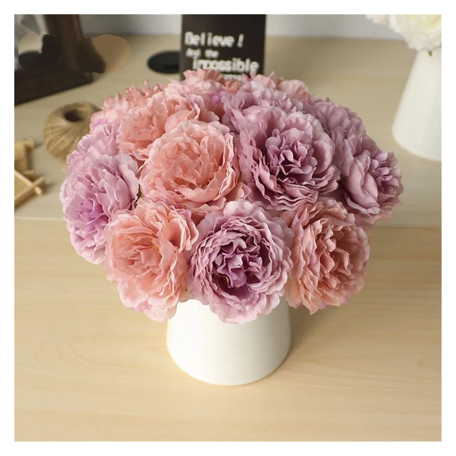 Fiori Artificiali Fiore di Simulazione Bouquet da Sposa Fiore di peonia di Seta Fiore Finto di Seta Artificiale Fatto a Mano Decorazione di Nozze 5 Palline di peonia Artificiale Falso(Pink)