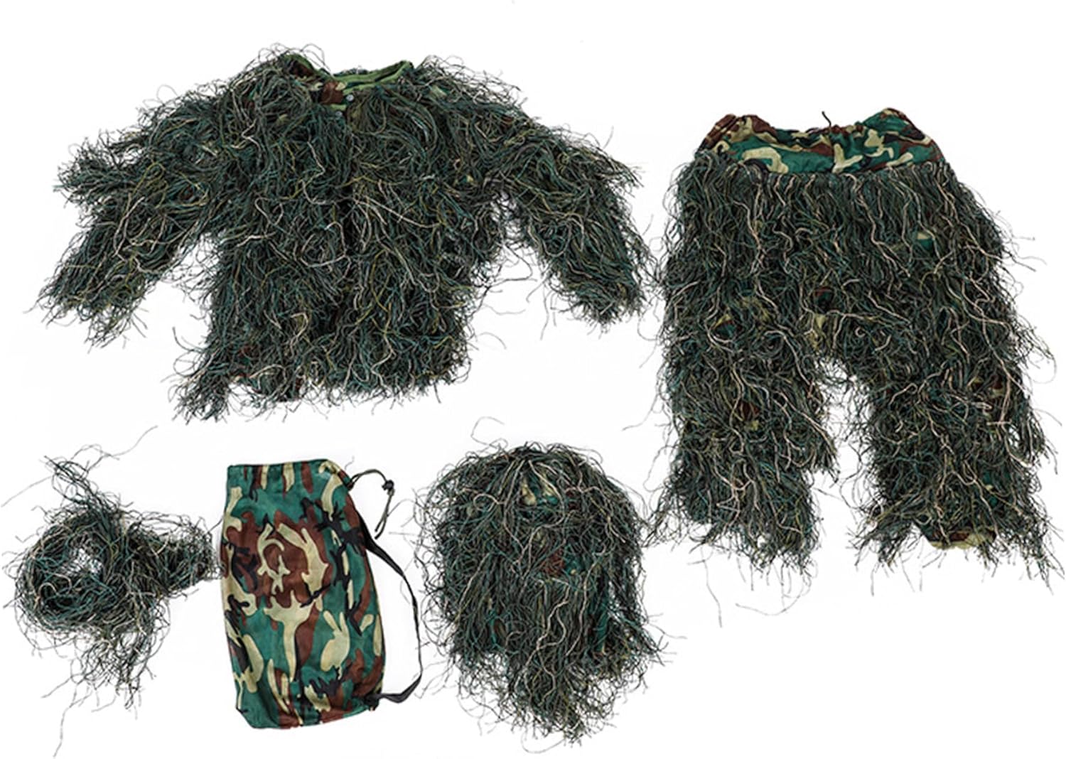 Ghillie Suit for Kids Height 51.18-59.06 inch 5 in 1 Breathable 3D Camo Suit Hunting Clothes Including Jacket Pants Hood Carry Bag
