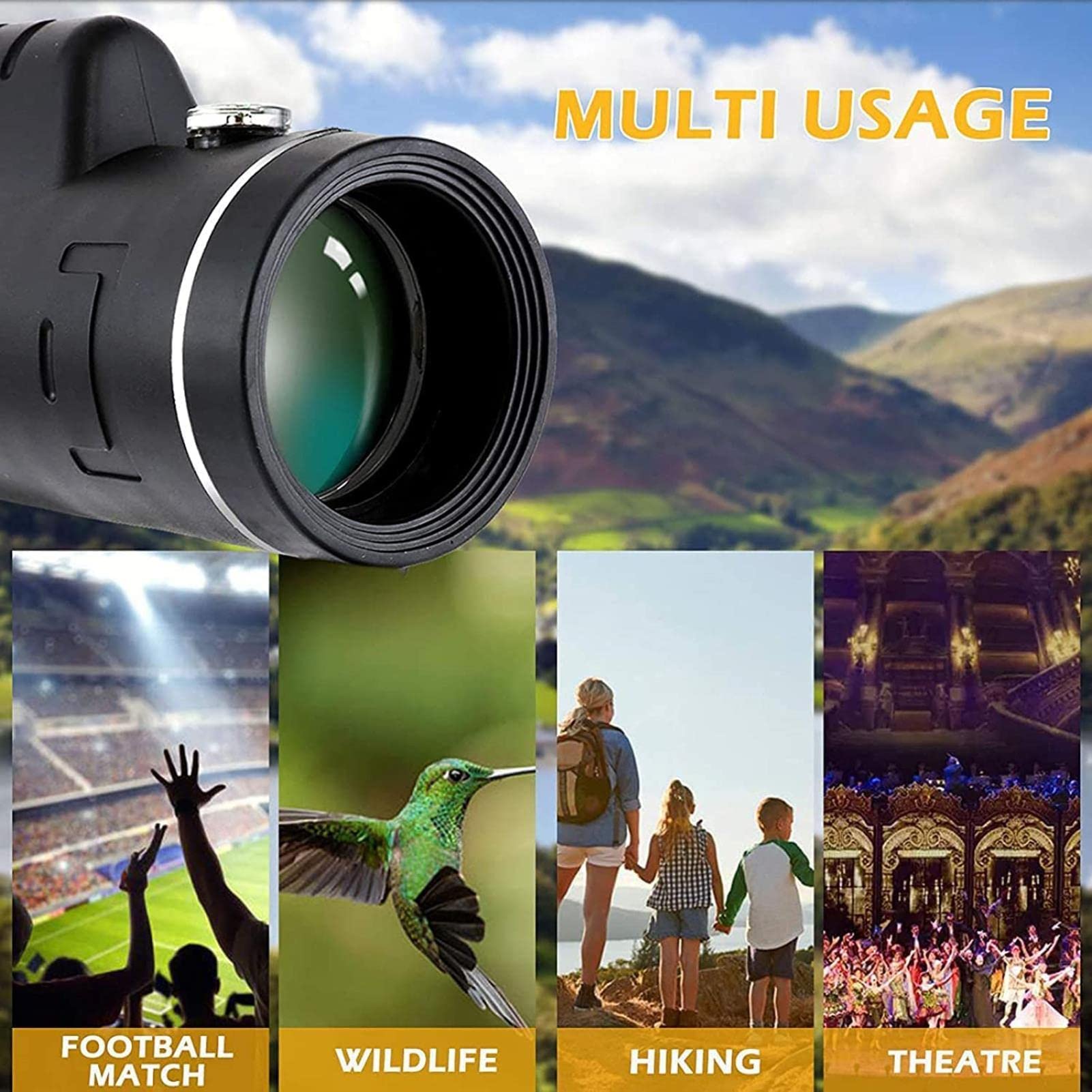 40x60 BAK4 HD Monokular-Teleskop mit Dual-Fokus-Optik, Smartphone-Halterung und verstellbarem Stativ für Beobachtungen bei Tag und schwachem Licht