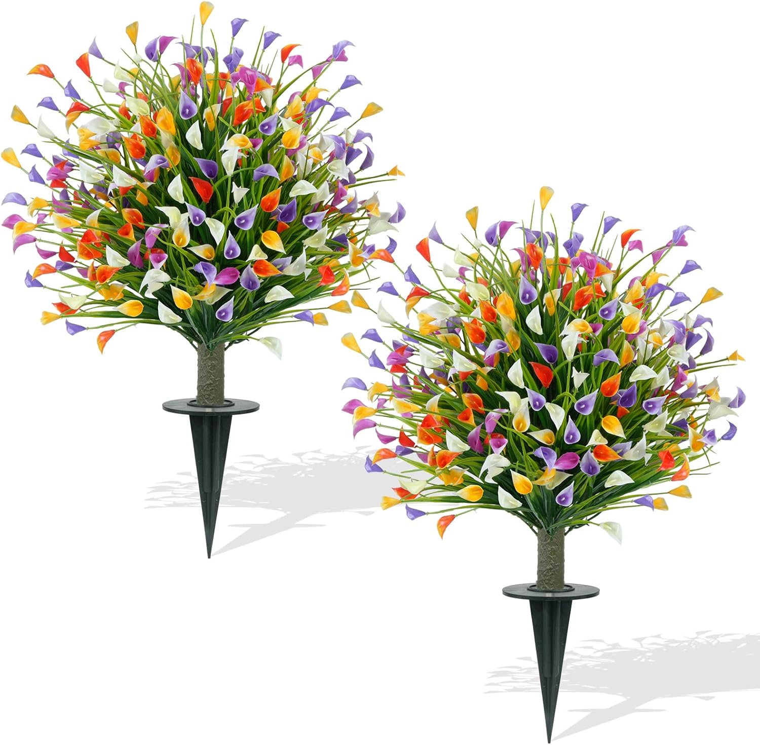 Zythrem 24" Artificial Boxwood Topiary Ball Trees with Colorful Flowers for Outdoor Set of 2 UV Resistant Artificial Outdoor Shrubs Fake Bushes with Ground Spike for Front Porch Patio Garden Yard