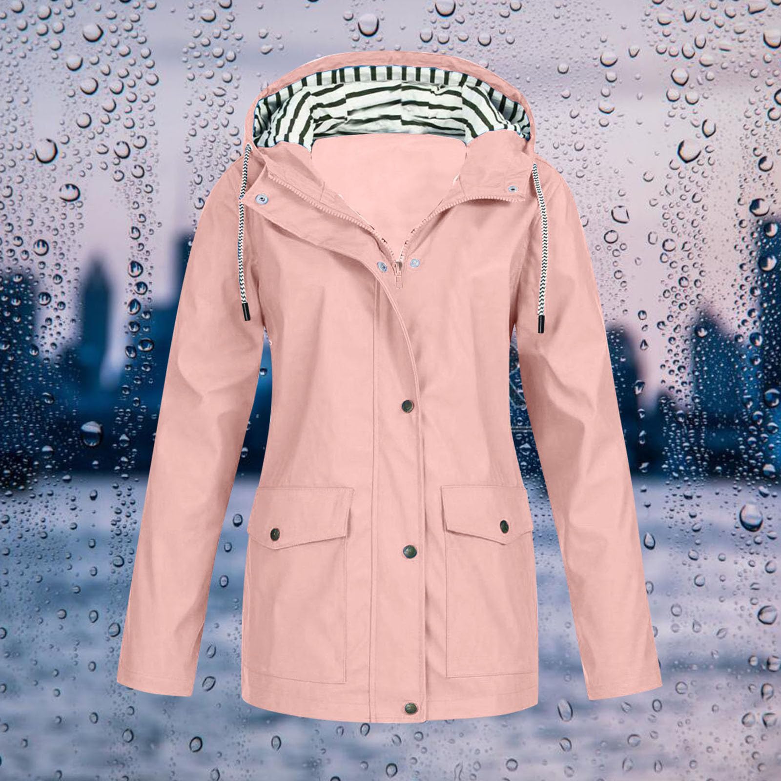 Genérico Chaqueta De Mujer-Chaqueta Impermeable Para Mujer Con Capucha Ligera De Manga Larga Cortavientos Con Cremallera CordóN Y Bolsillos