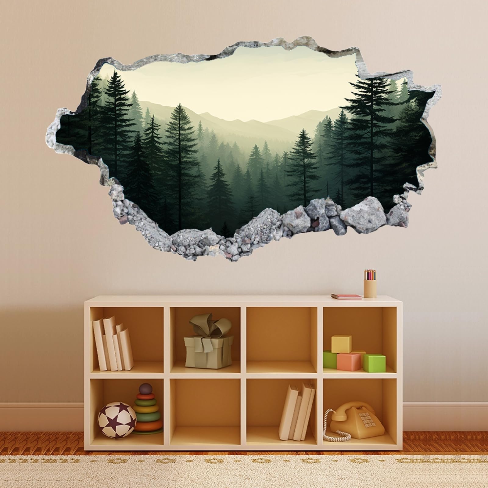 Vinilos Decorativos 3D Rotos Paisaje De Árboles Forestales Tatuaje de pared vinilo extraíble decoración del hogar Calcomanías impermeables para Guardería Habitación Decoración de pared 70x122cm