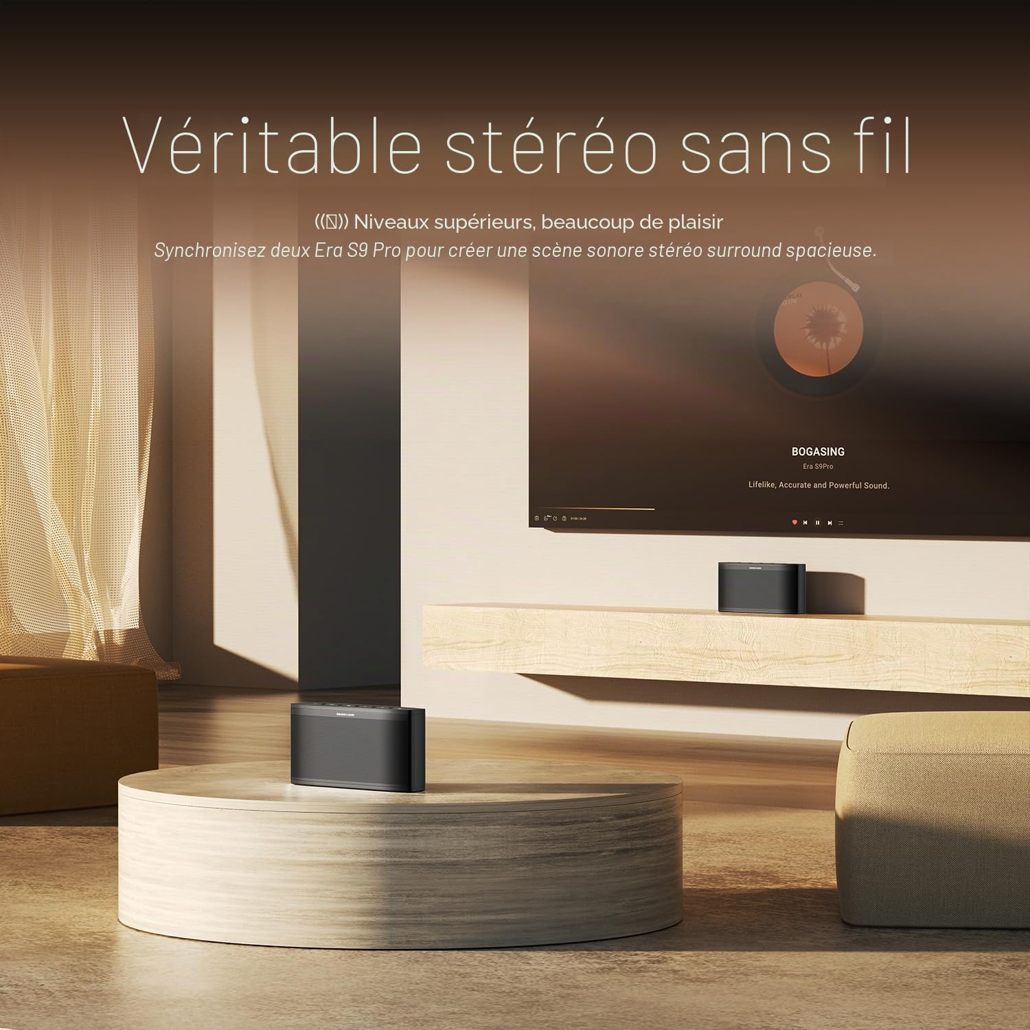 BOGASING Era S9 Pro Enceinte Bluetooth Puissante, Haut Parleur avec Audio 2 Canaux et Deux radiateurs passifs, 48H Autonomie, EQ, TF Carte, AUX, Microphone Intégré, Enceintes pour la Bureau (Noir)