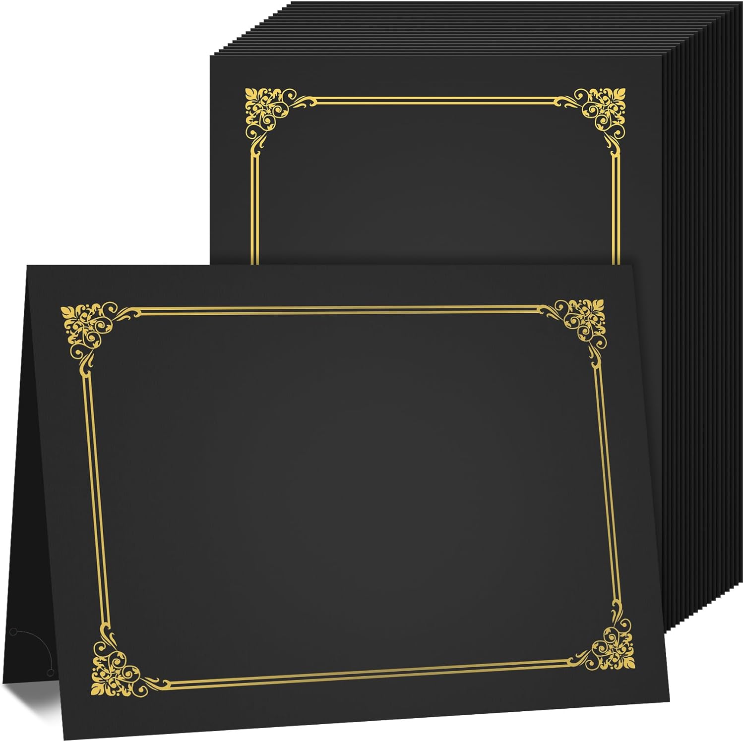 AKONEGE 50 Packs Black Certificate Holders, Graduation Diploma Holders Gold Foil Border, 350gsm Certificate Covers for Letter Size 8.5x11 Certificates, Cardstock, Diploma, Award, Document Papers