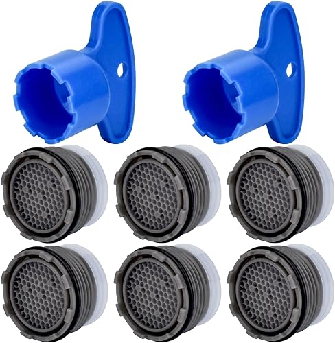 6 aireadores de caché de grifo con herramienta de extracción de aireador de grifo, 0.728 in de ahorro de agua, juego de restrictor de flujo de