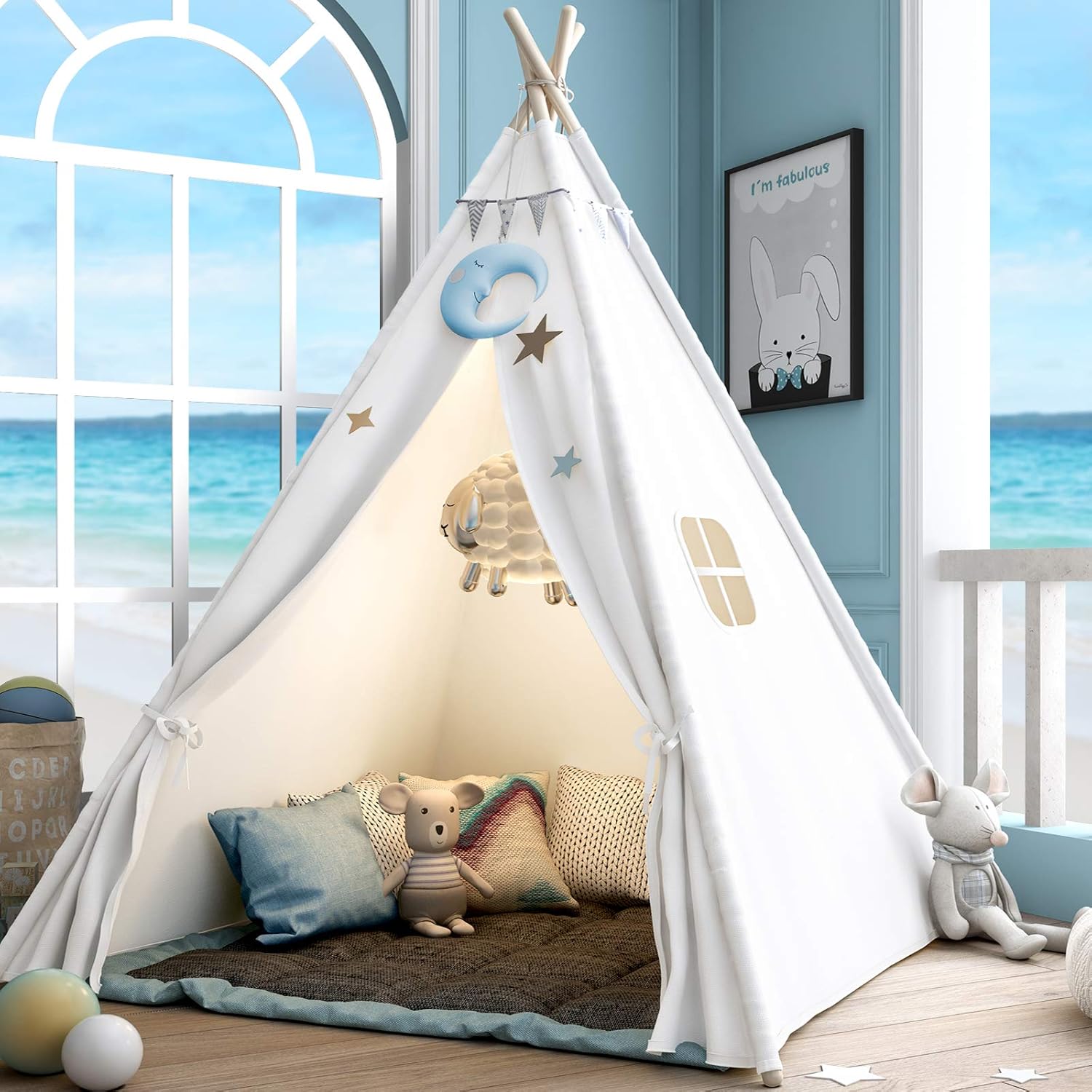 Teepee Play Tent for Kids with Carry Case Foldable Girls Playhouse Toy Tent Gift for Baby Toddler to
