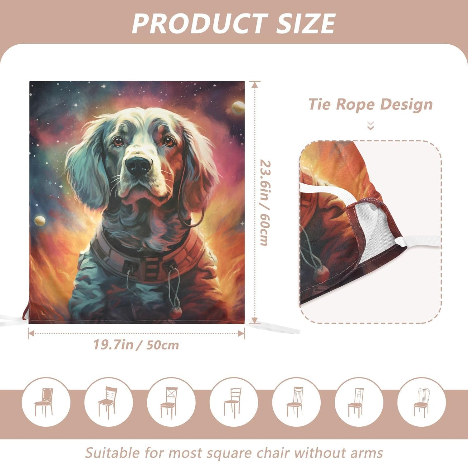 ALAZA Retro Dog and Galaxy Chair Back Cover Set of 6, Washable Reusable Removable Chair Slipcovers Decorative Chair Cover for Home Kitchen Wedding Party