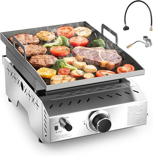 COWSAR Portable Propane Griddle, 304 Stainless Steel Gas Grill, 8000 BTU Table Flat Top Grill for Outdoor BBQ, Camping and RVs