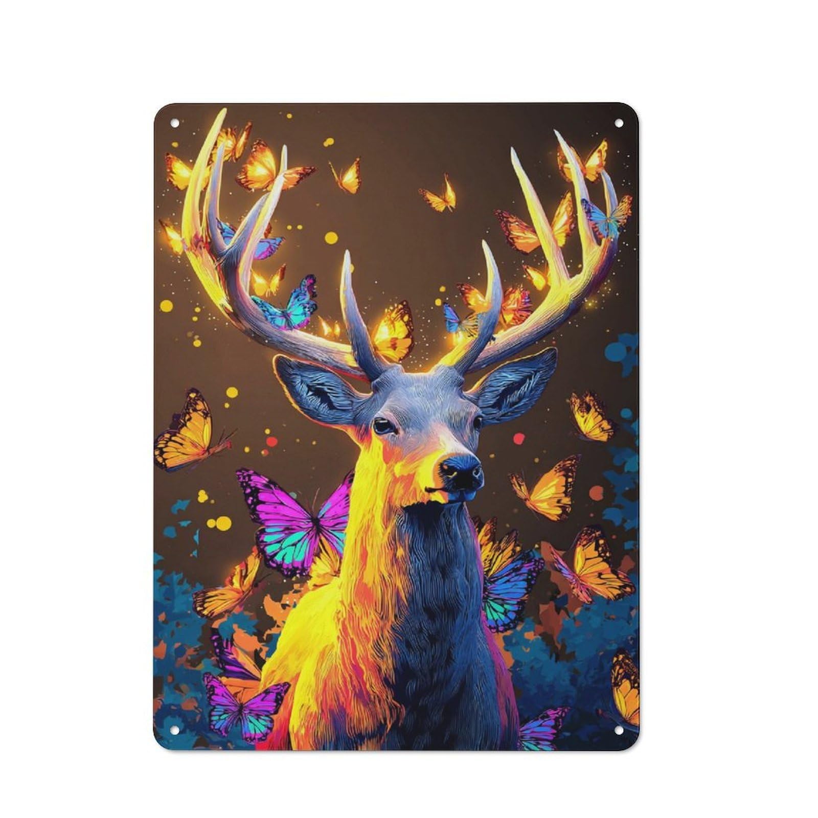 Junmoney Magical Deer With Butterflies Tin Wall Plaque 40X30cm With For Dining Room Or Kitchen, Tin Sign Wall Decor For Kitchens And Dining Spaces