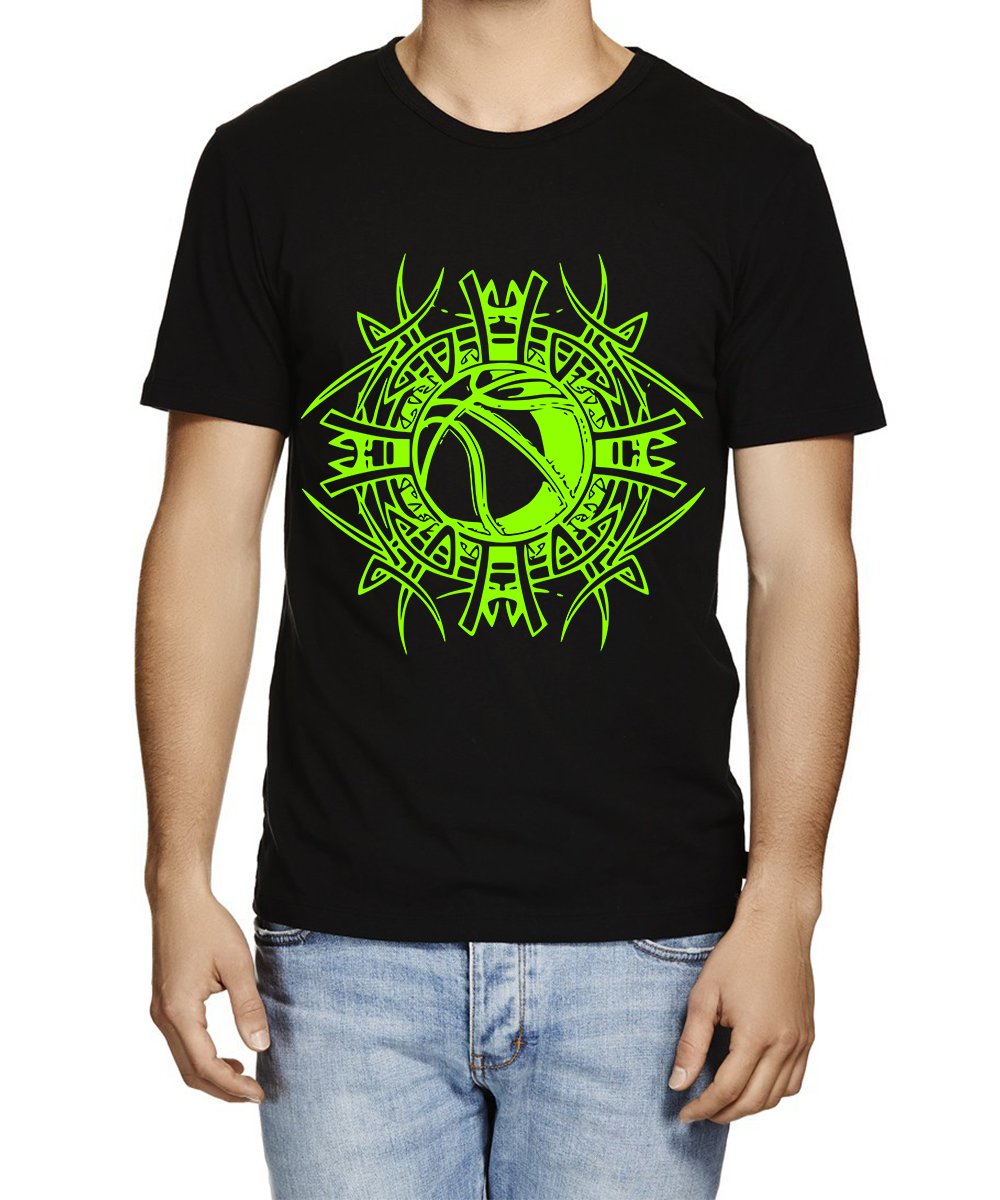 CaseriaMen's Round Neck Cotton Half Sleeved T-Shirt with Printed Graphics - Tribal Basketball