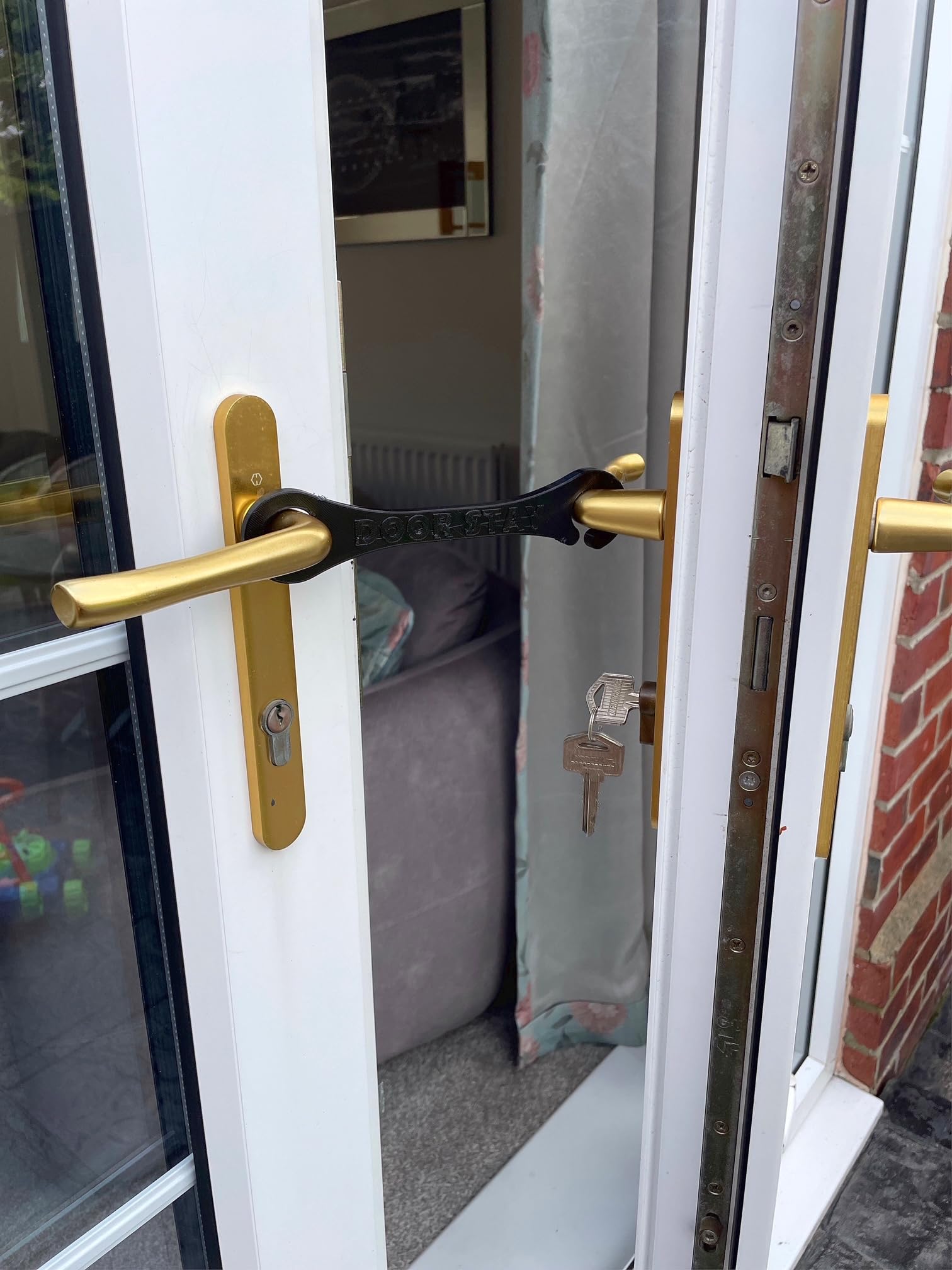 Door Stay®, Hold Open Patio Door Holder, French Door Stay Restraint, for Cats & Dogs, Ventilation Aid