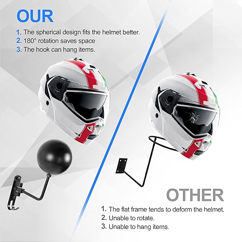 Miniatura 4 de Soporte para casco de motocicleta, 2 unidades, gancho de rotación de 180 grados, para chaqueta, soporte de pared con 2 ganchos, colgador de casco