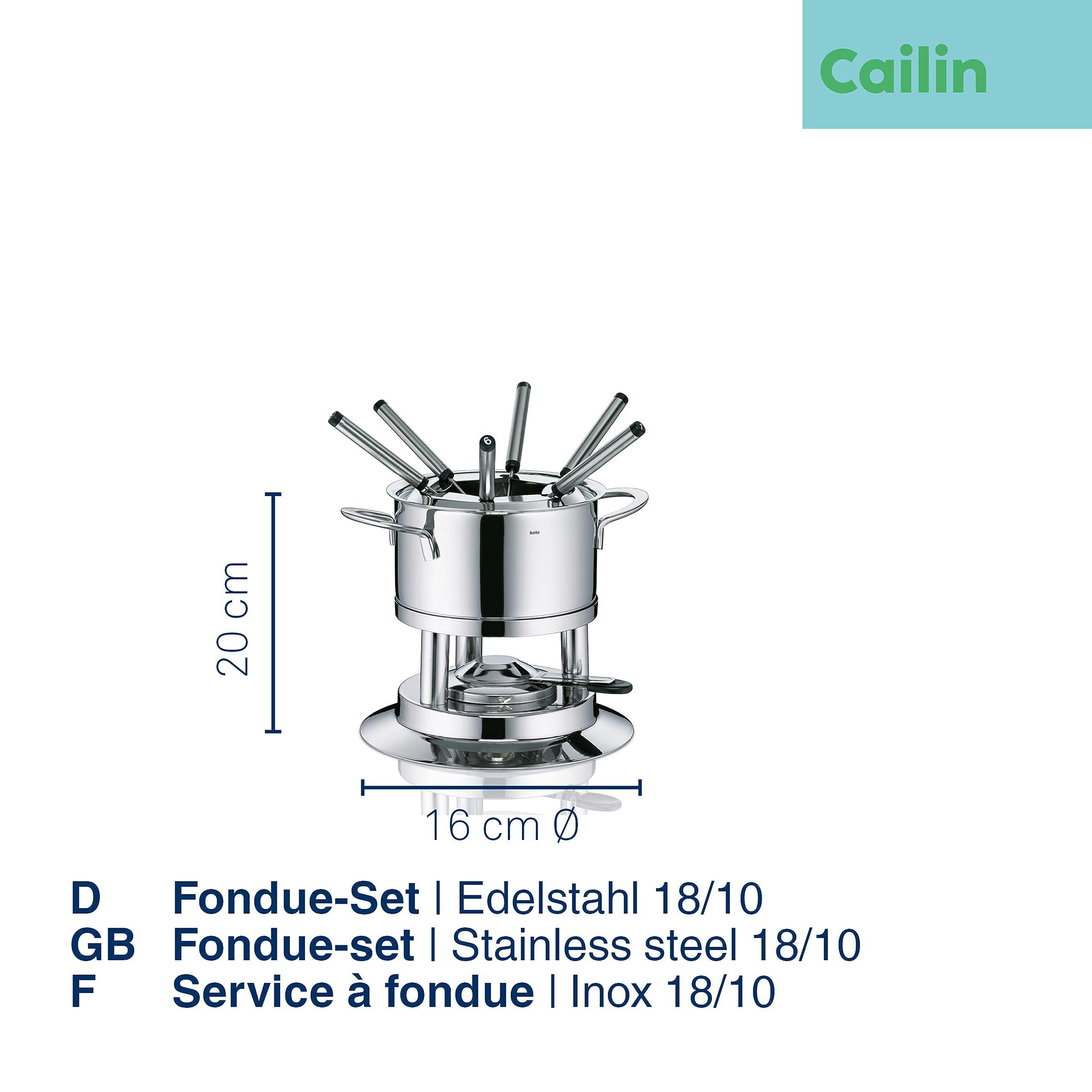 kela Fondue-Set Cailin, 10-teilig, Durchmesser 22 cm, 1,2 L, Edelstahl 18/10, silber glänzend, Allherdboden, Topf, Sicherheitspastenbrenner, Rechaud, Spritzschutz, 6x Fonduegabeln, 10968