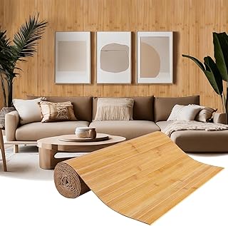2 Pcs Natural Bamboo Wall Panel for Interior Wall Decor, 48" * 96" Pole Wrap Wainscoting Wall Cladding Panel for Kitchen Island, Bedroom, Living Room, Office, Light-Carbonized (48.03" x 96.06"-2 pcs)