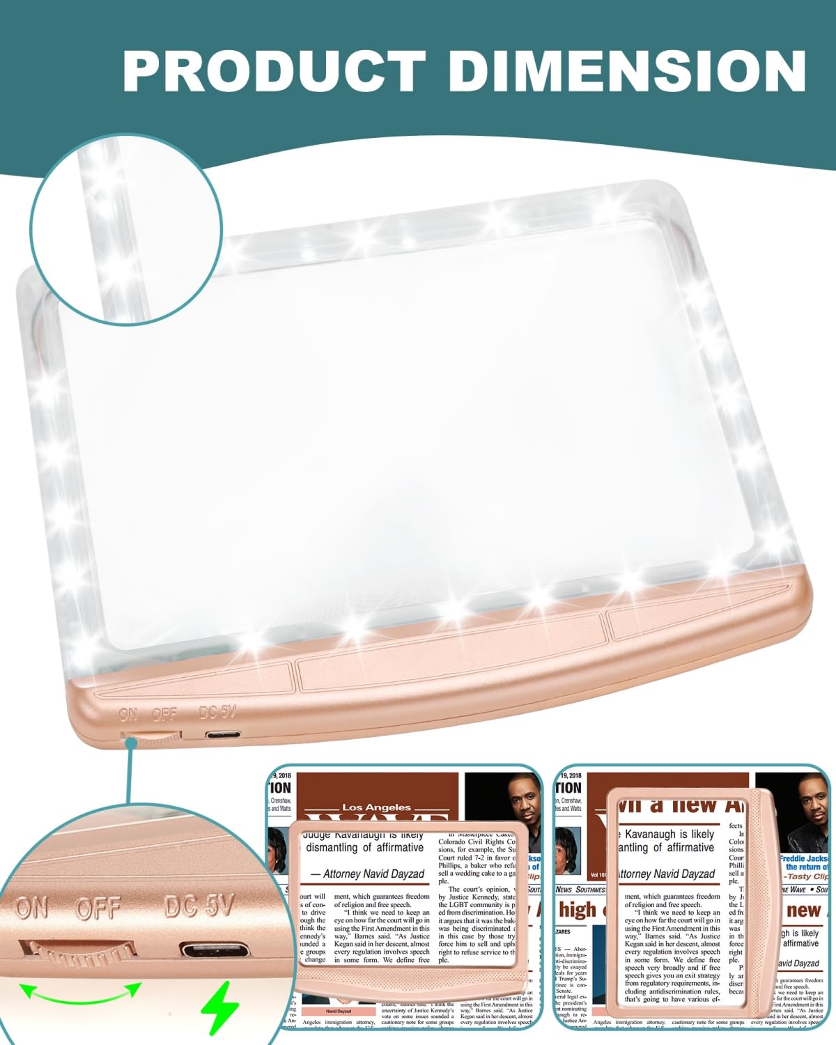 Lupa recargable para lectura, oro rosa