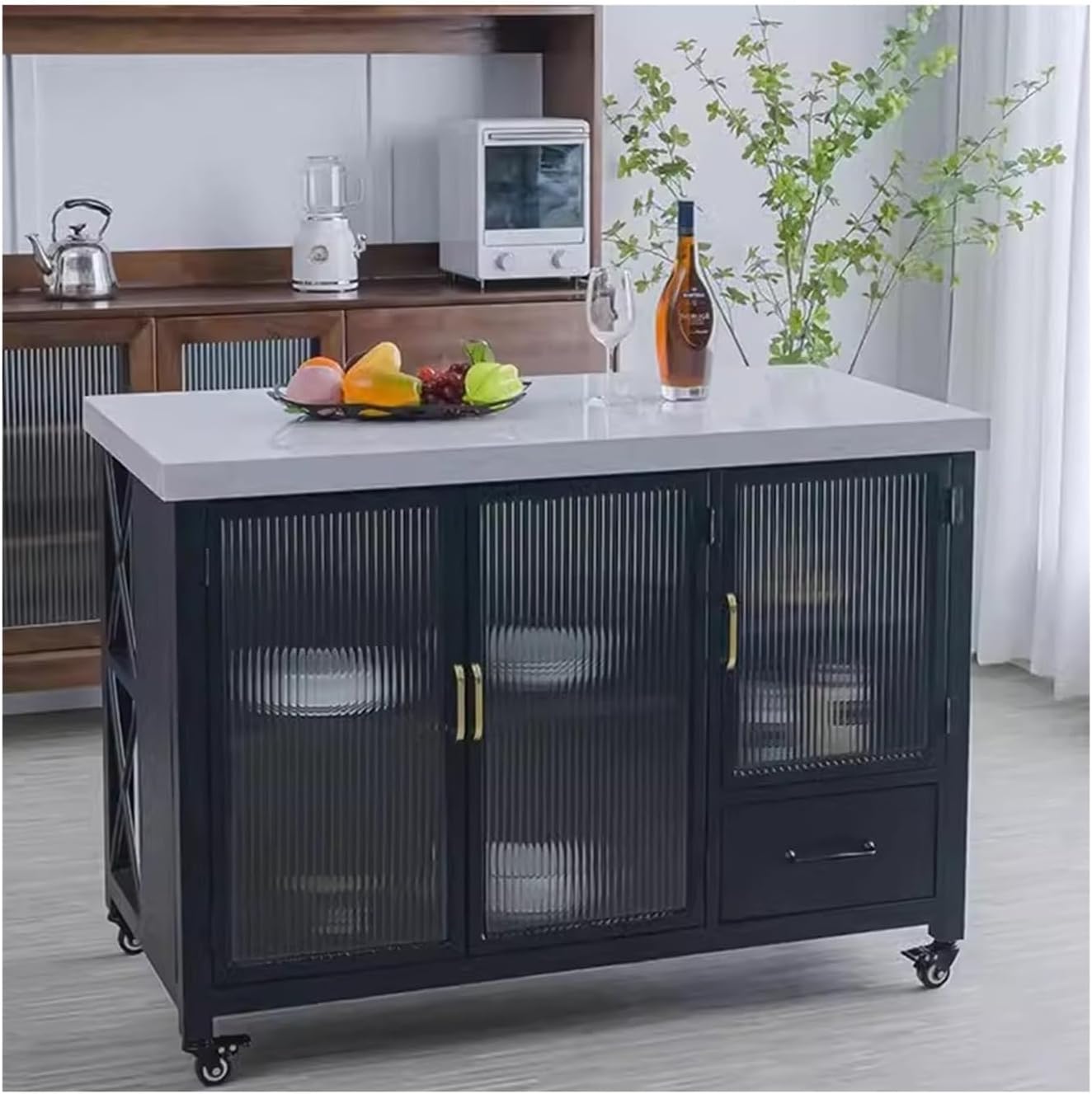 Storage Trolley Kitchen Cabinet Island Table Side Cooking Household Bar Storage Room Wall Facing Movable Shelving Organizer