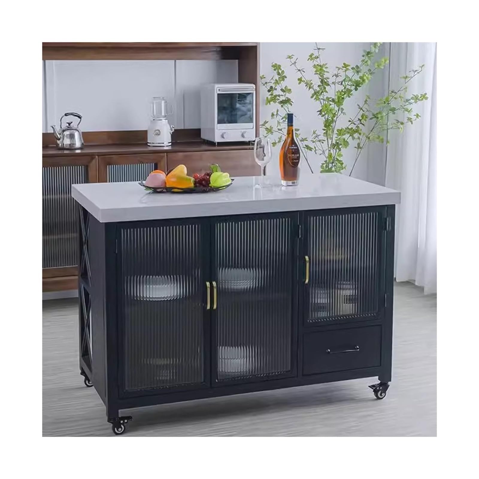Fzl02068lm One Color Serving Trolleys Kitchen Cabinet Island Table Side Cooking Household Bar Storage Room Wall Facing Movable Organization