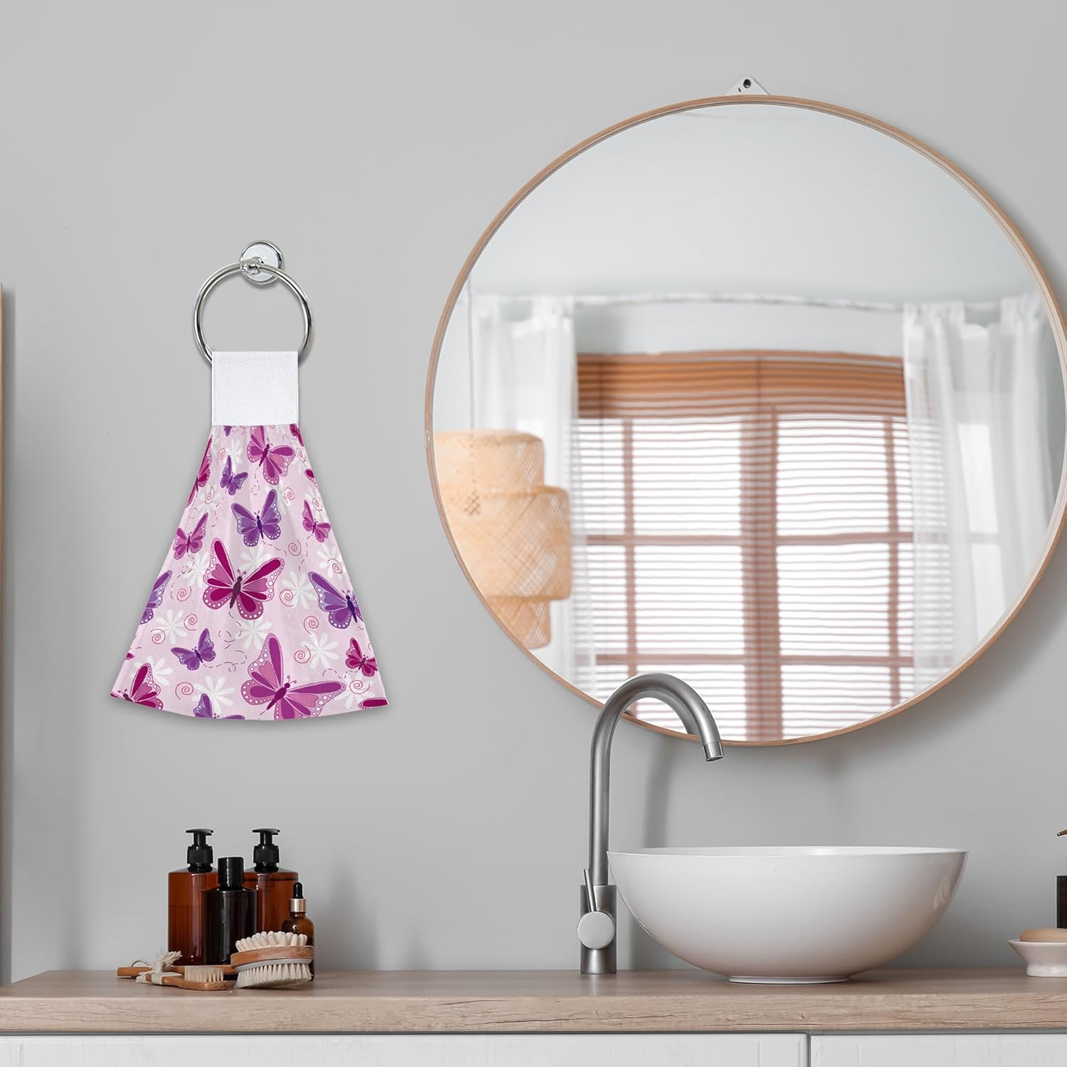 Pink Purple Butterfly Kitchen Hand Towels 2 Pieces Hand Towel Loop Dish Cloth Tie Towels Tea Bar Towels for Bathroom Farmhouse Housewarming Tabletop Home - Image 6