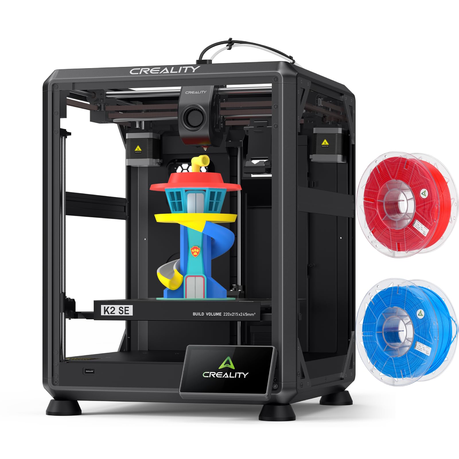 Creality K2 SE Impresora 3D con 2 Rollos filamento Hyper PLA RFID (Color Aleatorio), impresión 500 mm/s, Volumen 220×215×245 mm, Auto-nivelación, extrusor Directo, chasis metálico Estable