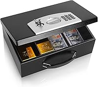 Vista 14 de Dalmbox Caja de seguridad portátil de metal con bloqueo de código digital, almacenamiento resistente al fuego para documentos, caja de seguridad