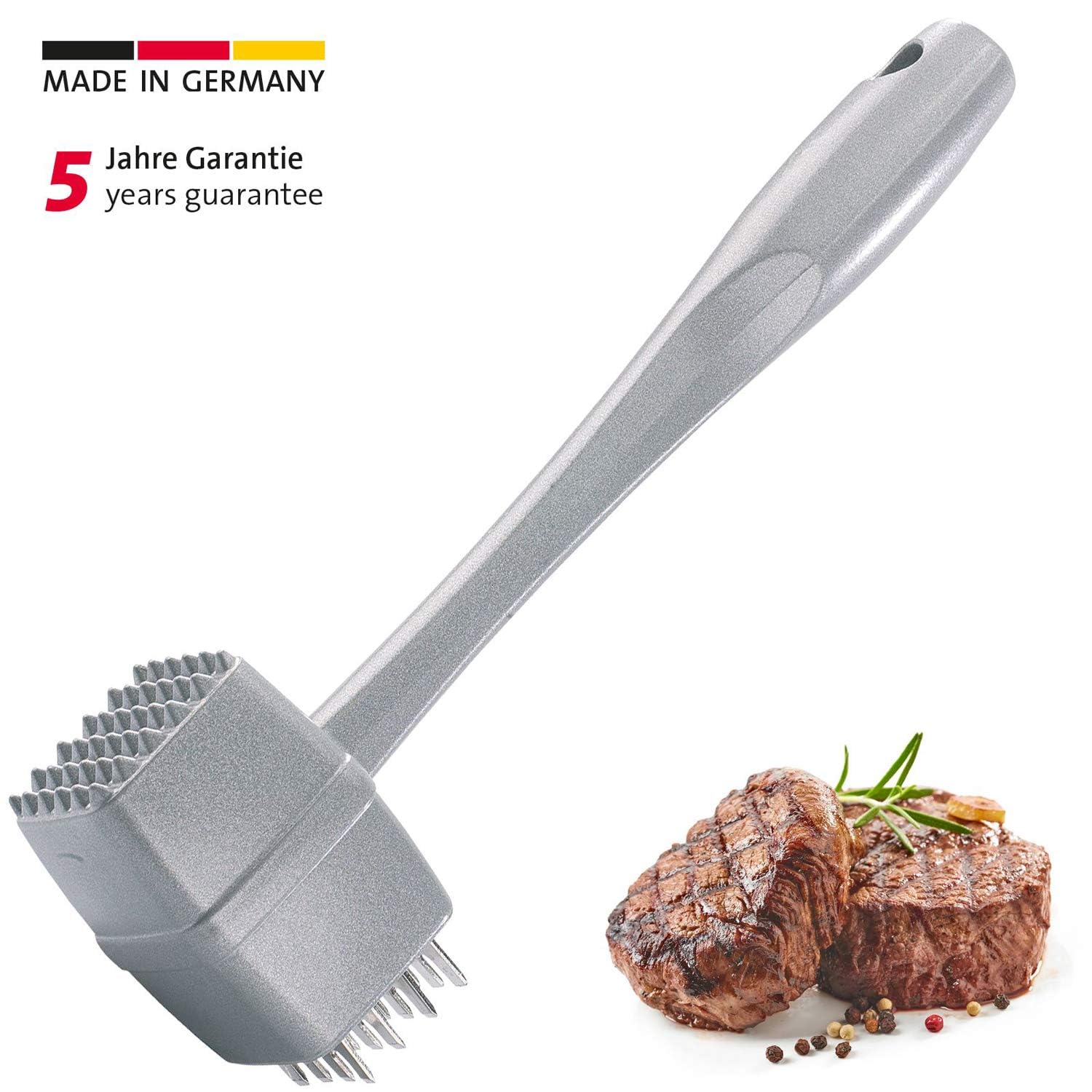 Westmark Fleisch- und Steakhammer, Länge: 23,8 cm, Rostfreier Edelstahl/Aluminium mit lebensmittelechte Spezialbeschichtung, Steakmaster, Silber, 62202260