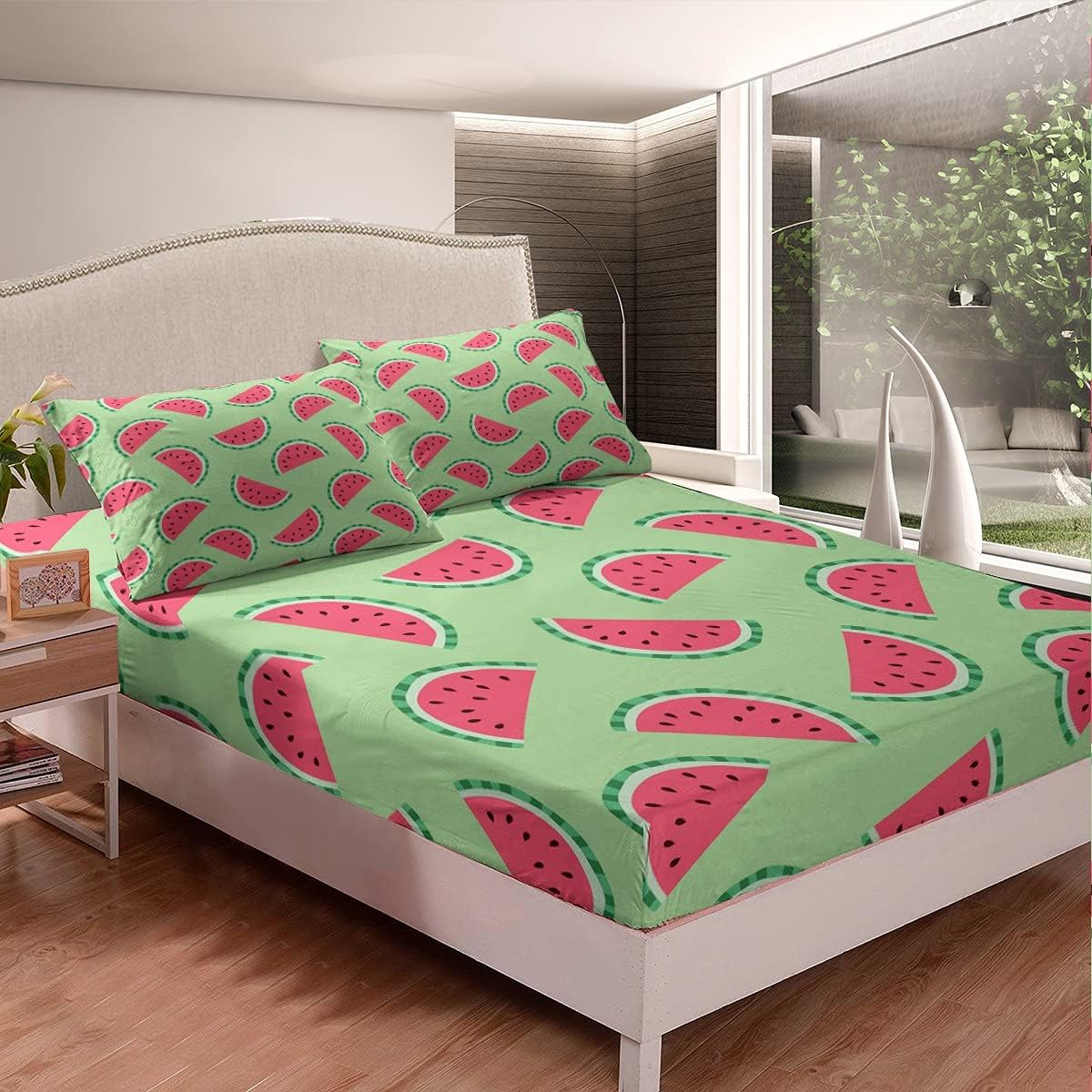 Tropical Bananas Bed Sheet Set Cute Banana Pop Art Decor Bedding Fitted Sheet Kids Boys Girls Fruit Summer Graphic Yellow Black Bedroom Collection 3Pcs Full 1Fitted Sheet+2 Pillow Sham（No Flat Sheet）