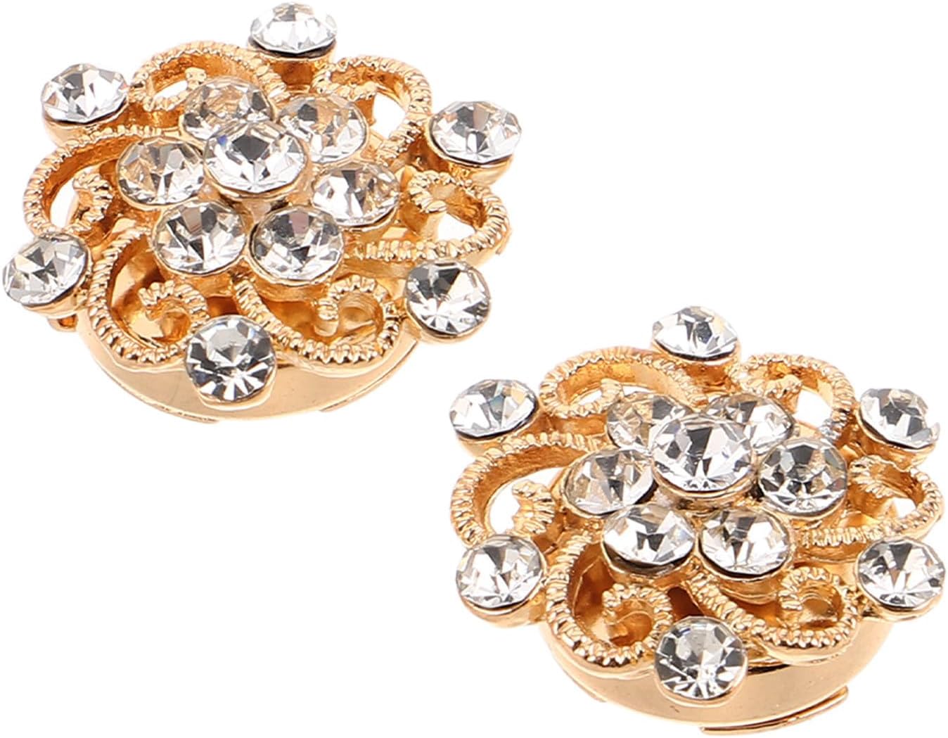 2pcs Rhinestone Button Covers for Clothing, Golden Metal