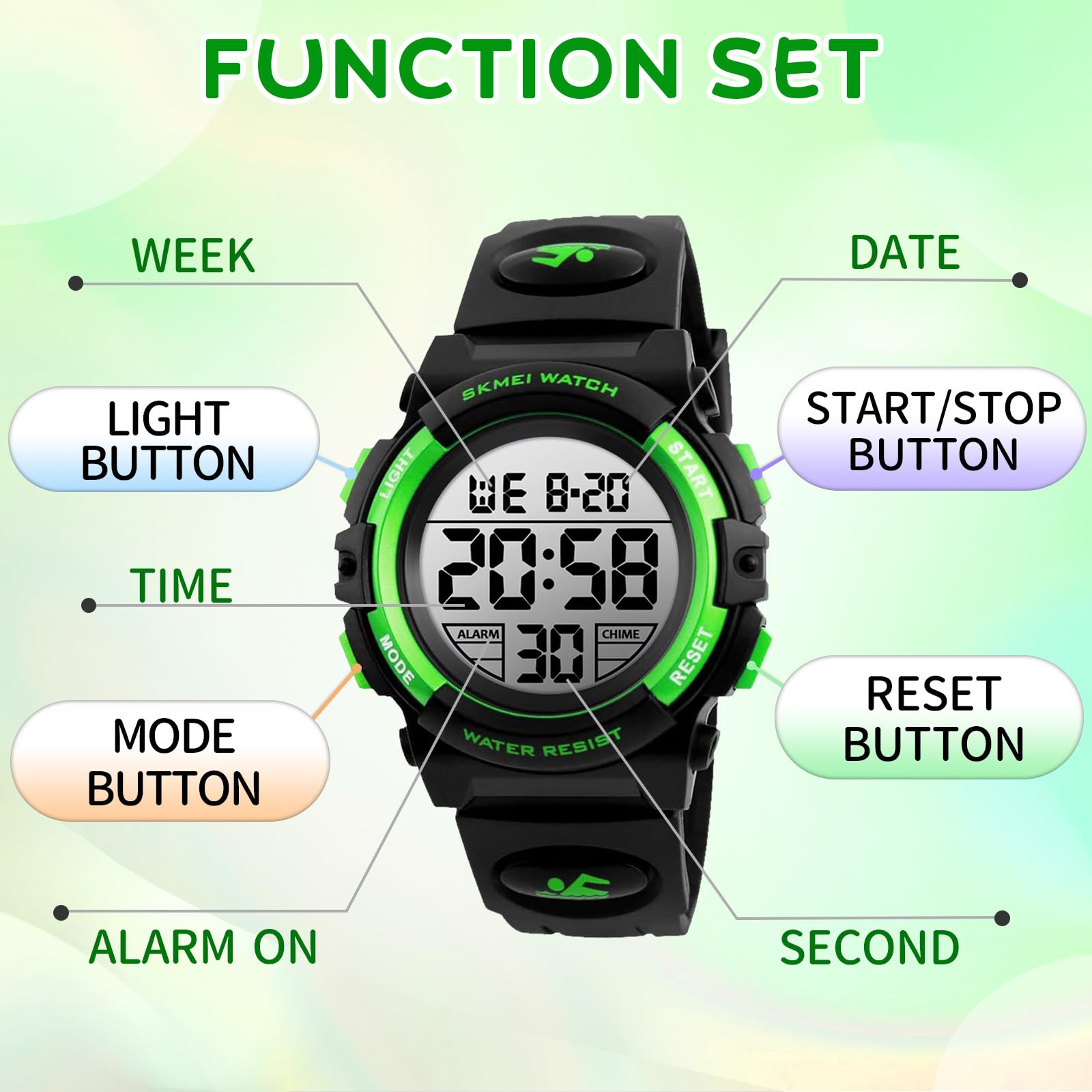 Dayllon Orologio digitale per bambini Sport all'aperto 50 m impermeabile Orologio elettronico Allarme 12/24 h Cronometro Calendario Ragazzo Ragazza Orologio analogico