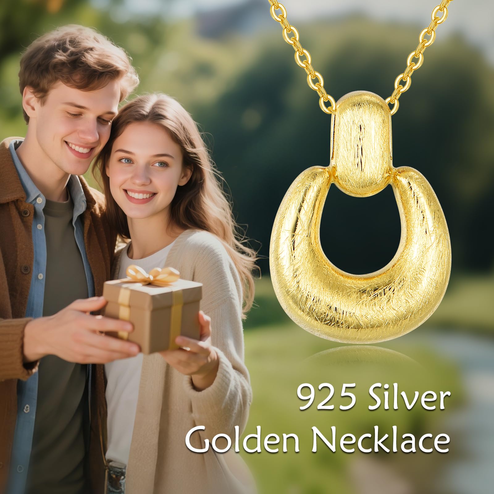 YFN Cadena de oro grueso de plata de ley en forma de U minimalista colgante collar declaración joyas regalo de moda para mujer