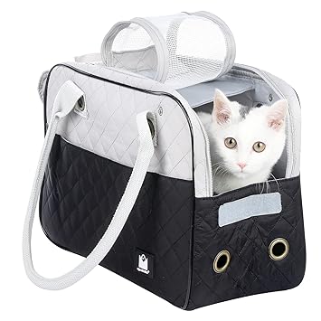 MG Collection Black / Gray Designer Inspired Stylish Quilted Soft Sided Travel Dog and Cat Pet Carrier Tote Hand Bag