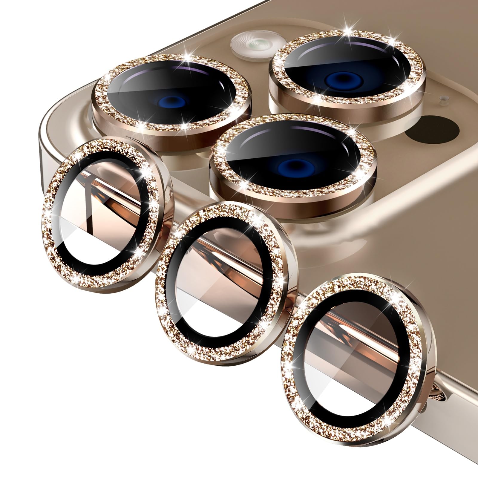 Jeluse 3X2 Pack Camera Lens Protector for iPhone 16 Pro Max/iPhone 16 Pro/iPhone 14 Pro Max/iPhone 14 Pro, 9H Tempered Glass Screen Protector Cover [Alignment Kit] Metal Individual Ring