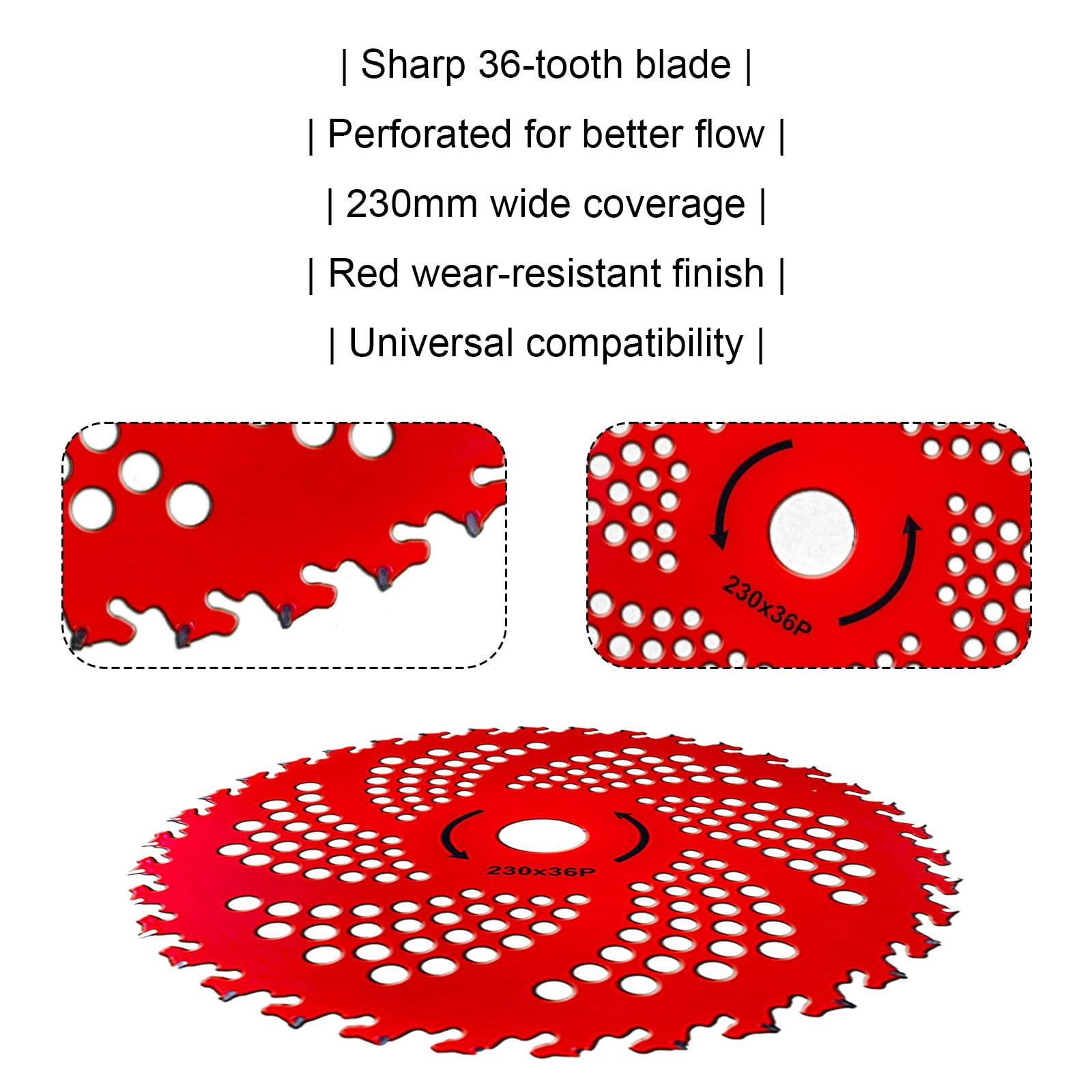 Lama per decespugliatore da 22,9 cm, con punta in carburo a 36 denti, per Stihl, Husqvarna, Sears, Echo, Poluan, Redmax, Shindaiwa, mangia-erbacce e decespugliatore, rosso, 1 confezione
