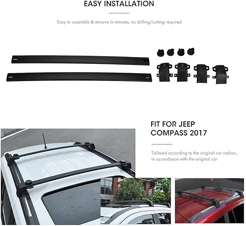 Miniatura 4 de PARTOL Barras transversales de brújula para Jeep Compass 2017 2018 2019 2020 2021 2022Todo-nuevo 5-dr SUV con rieles laterales, riel de techo de