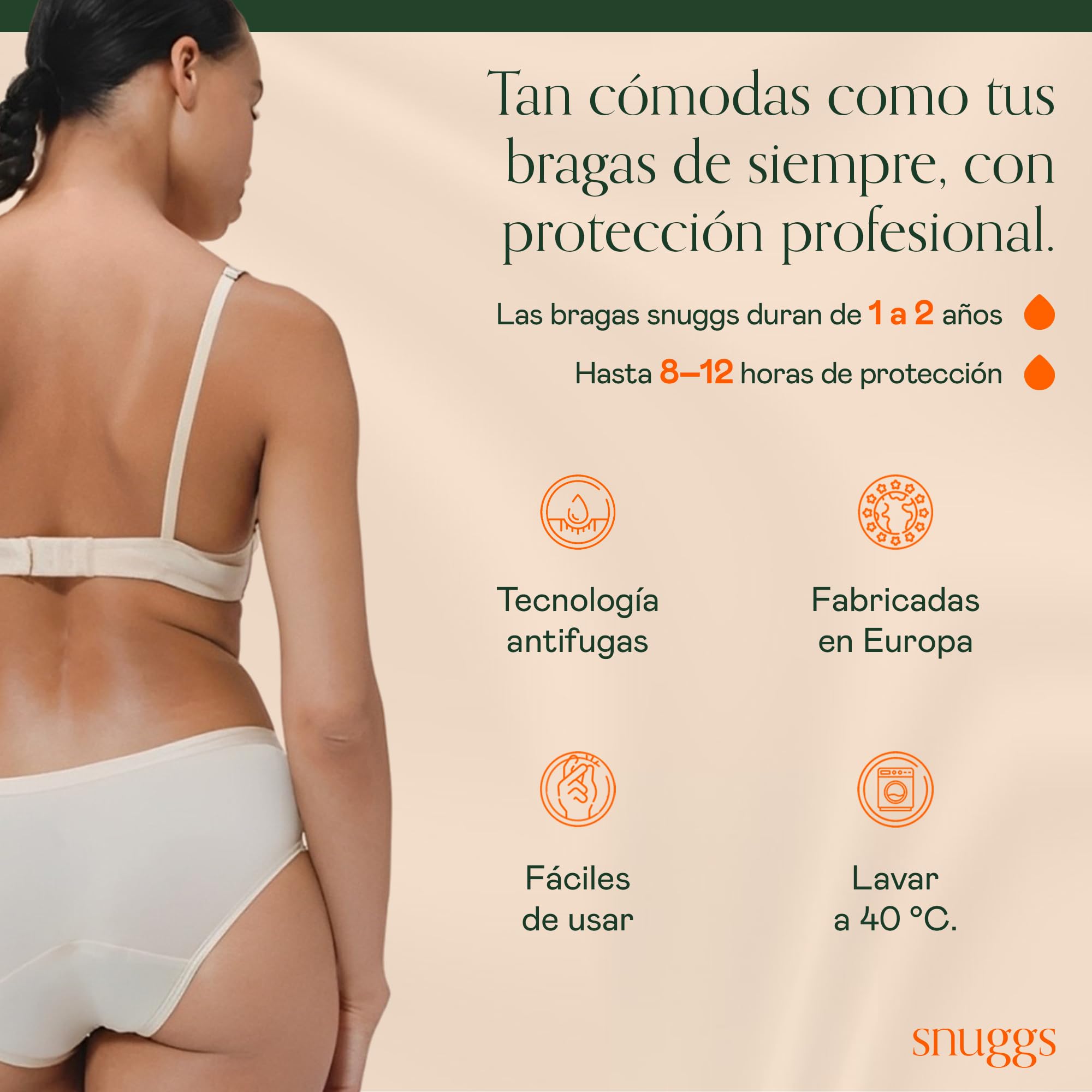 snuggs Period Underwear Classic - Braga de período para Sangrado abundante | Ropa Interior Menstrual Fina y Absorbente