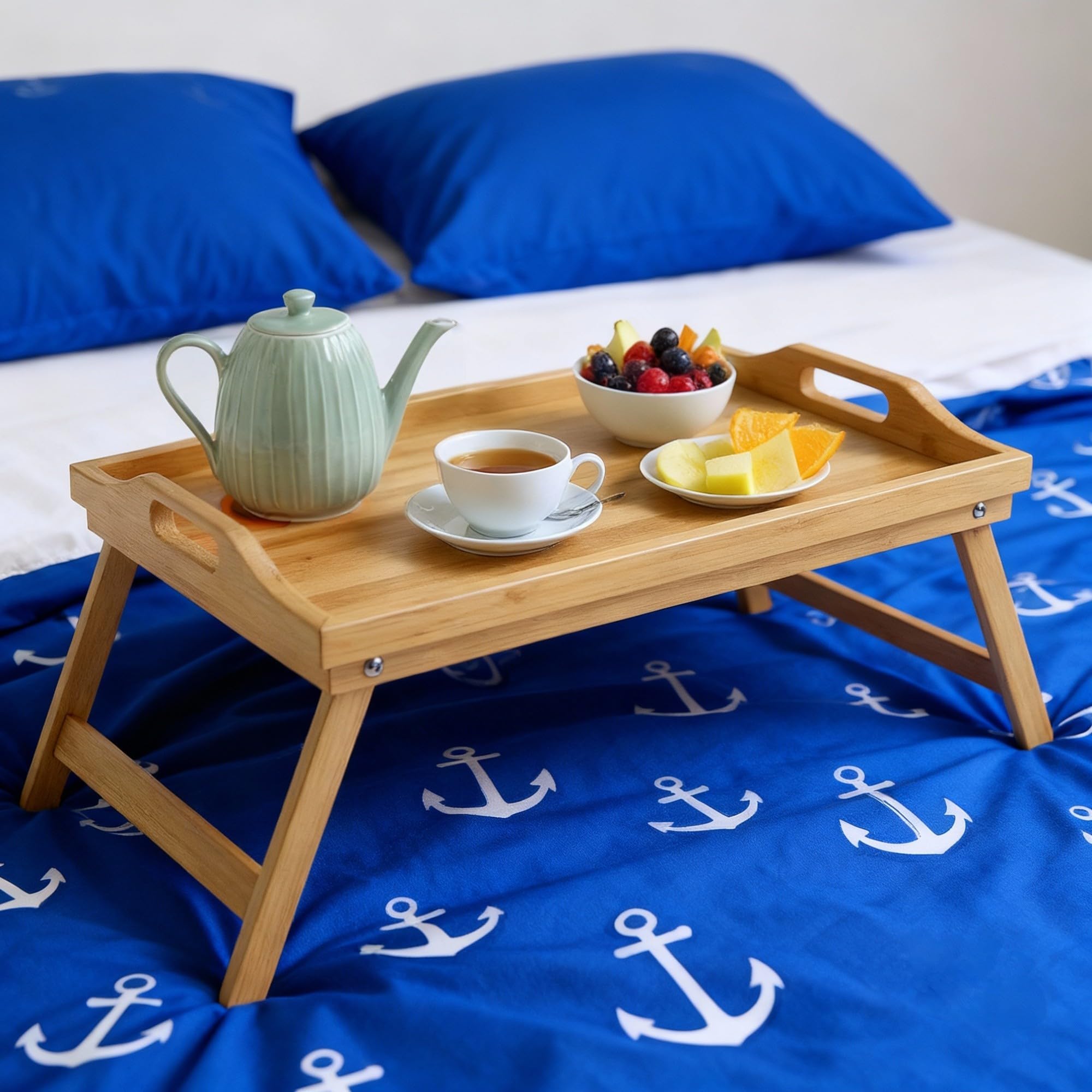 Frühstücks-Tablett klappbar Holz Serviertablett Betttablett Tablett Faltbare Beine im Bett