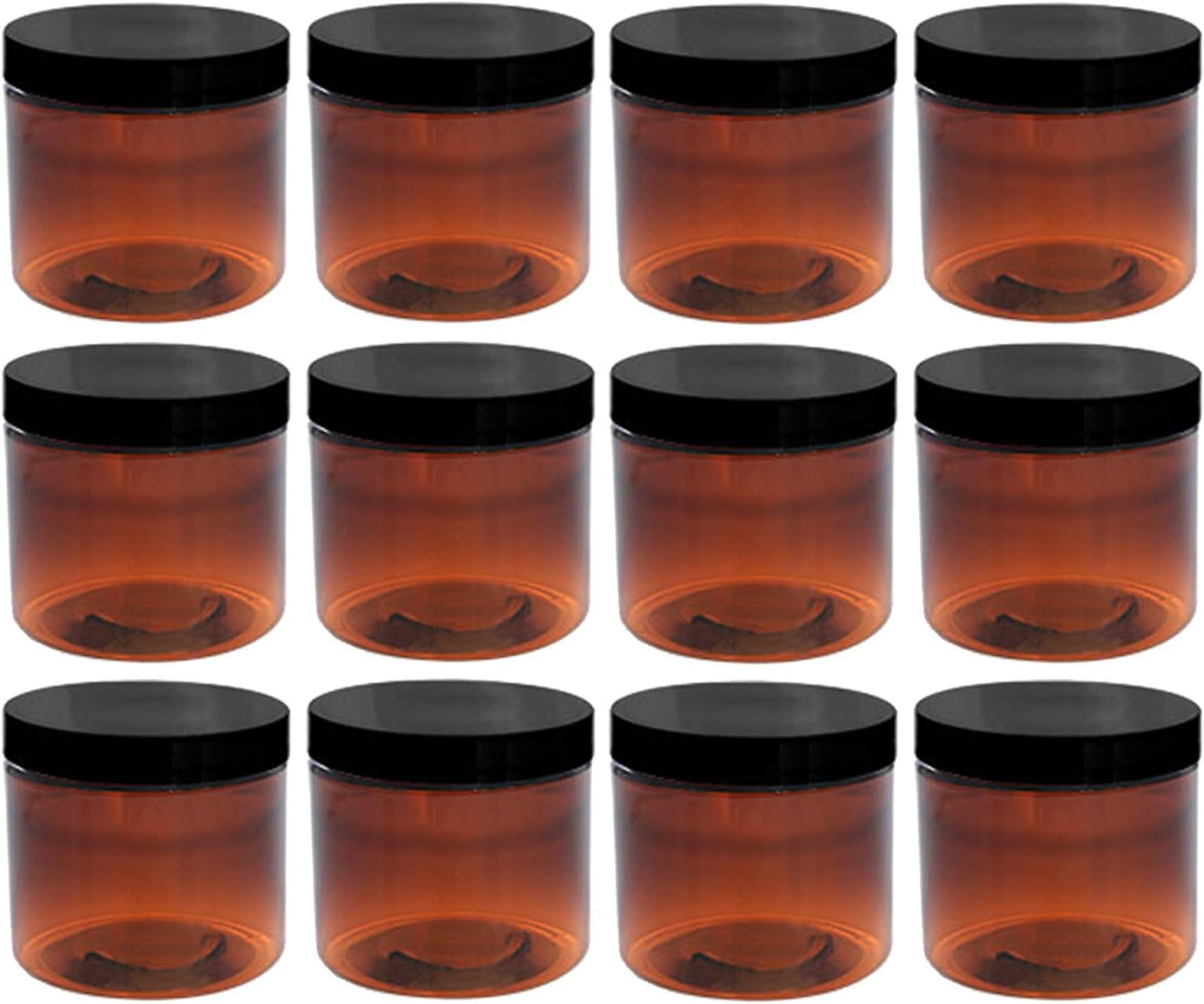 2oz Amber Jars with Lid, 12 Pack, Round PET Plastic Jar Container with Blank Labels (BPA Free) ……