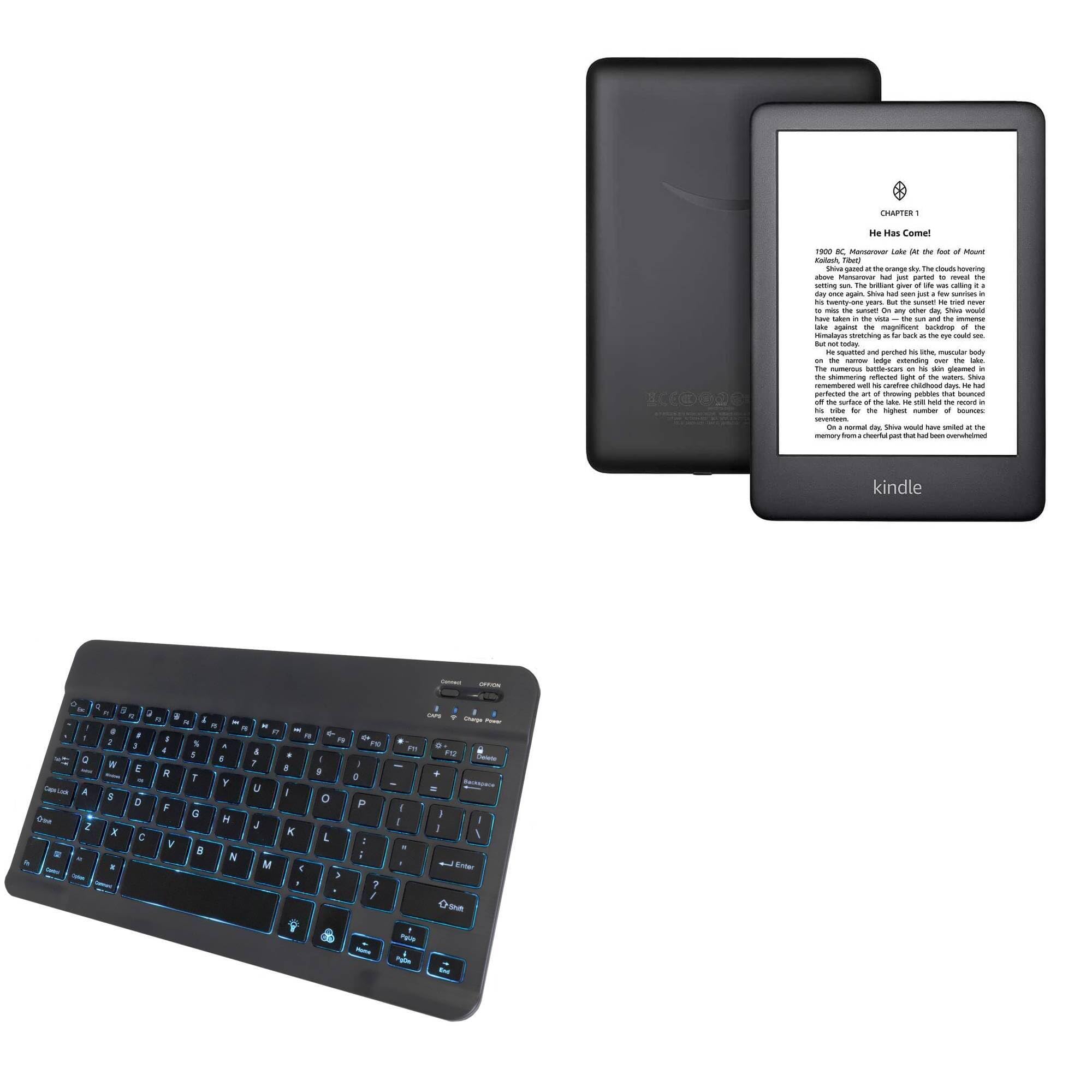 BoxWave Keyboard Compatible with Amazon Kindle (10th Gen 2019) - SlimKeys Bluetooth Keyboard - with Backlight, Portable Slim LED 7 Colors - Jet Black