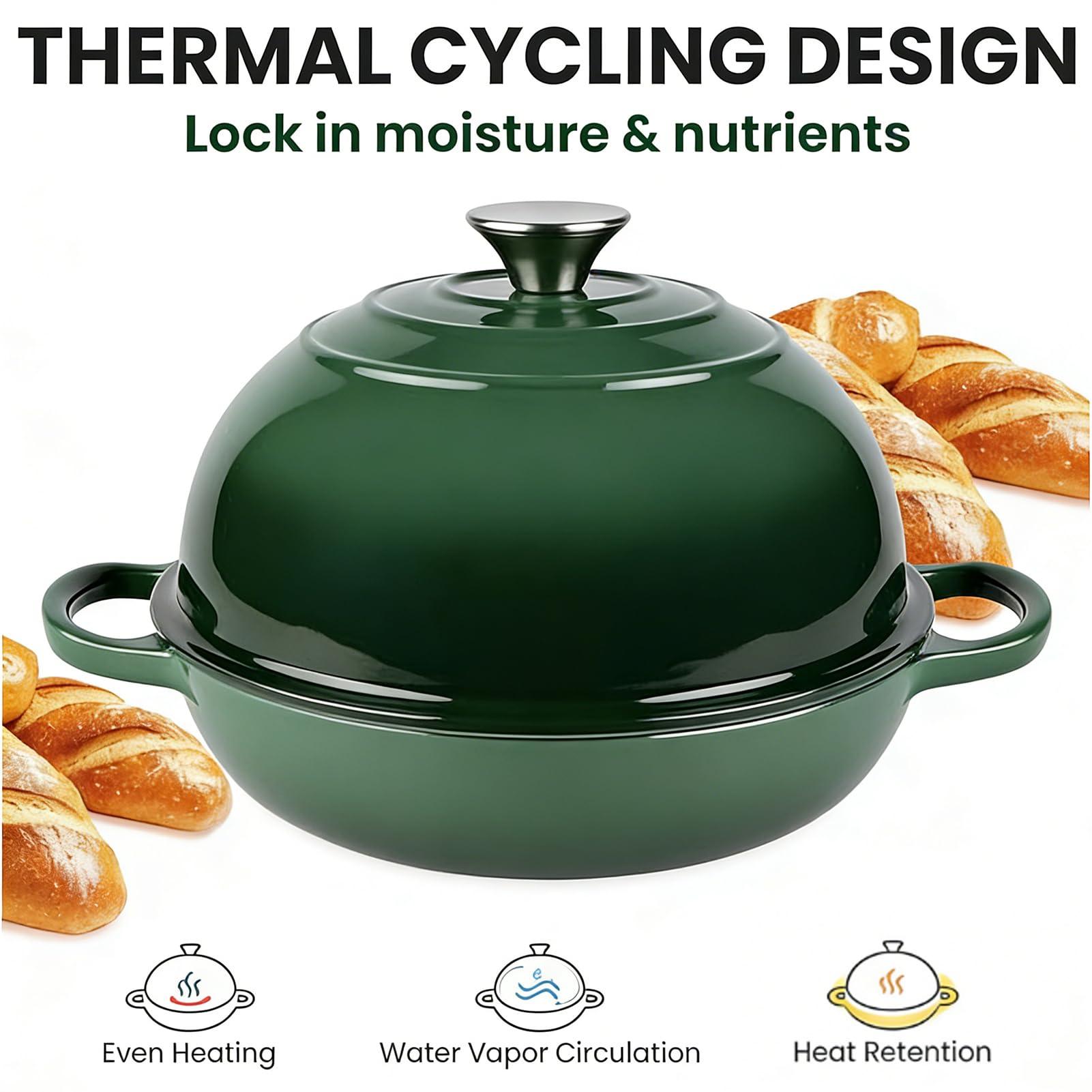 Schmortopf mit Deckel und Backutensilien, emaillierter Gusseisen-Schmortopf 26 cm/6 l, Antihaft-Emaille-Kochgeschirr zum Backen von Sauerteigbrot, Braten, Schmoren und Suppenkochen (Orange 6QT)